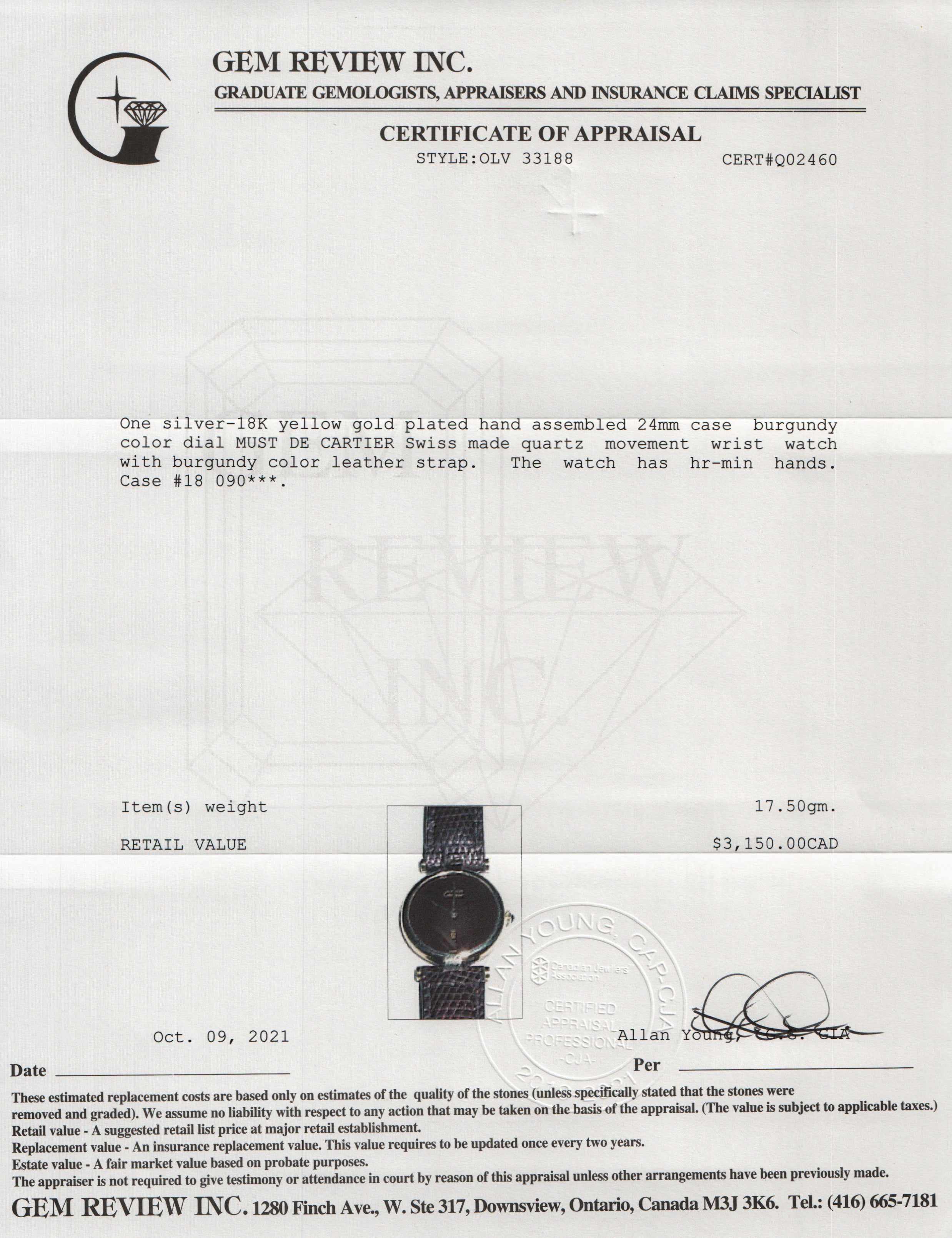Cartier Must De Cartier Watch w/ Box