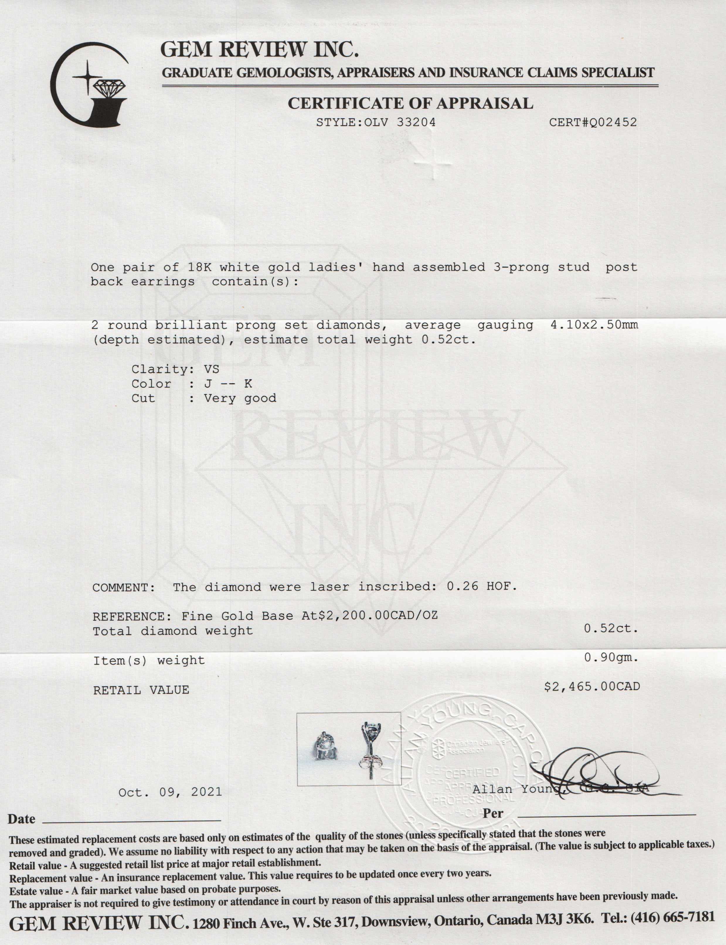 Diamond Stud Earrings/ R.O Dec.14/2021