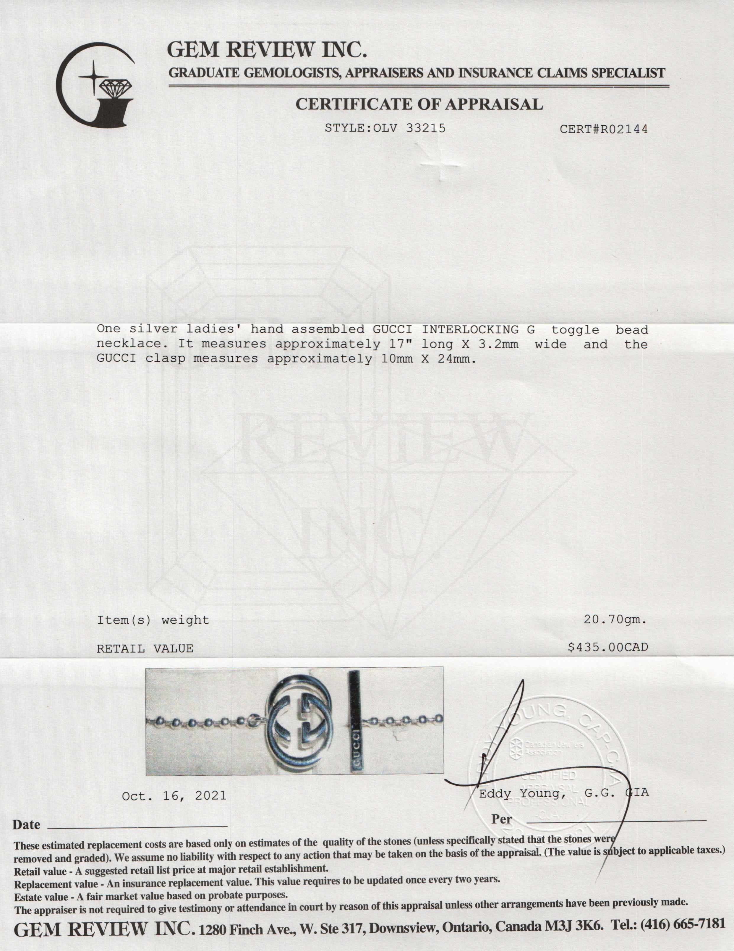 Gucci Interlocking G Toggle Necklace w/ Box