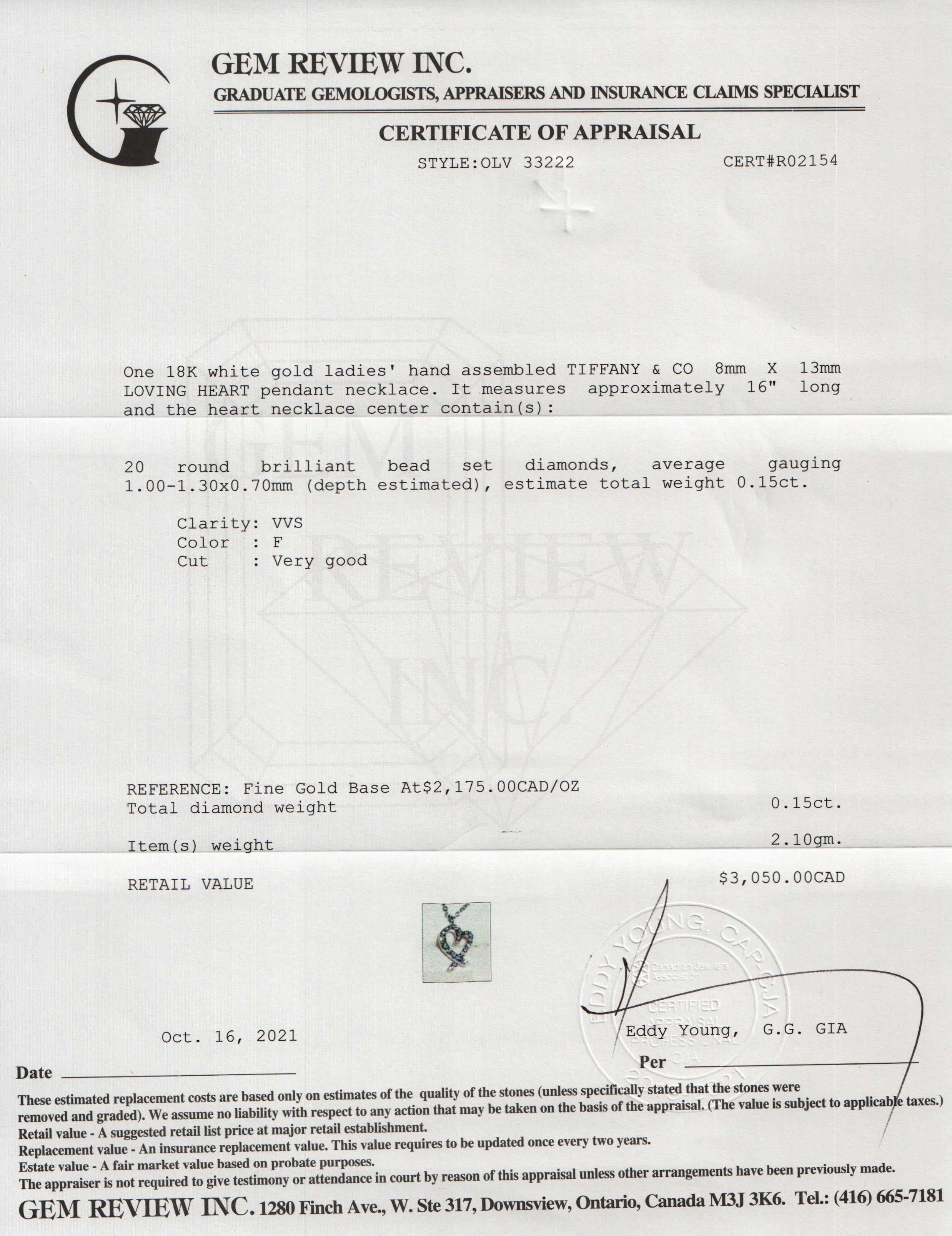 Tiffany & Co. Paloma Picasso 18k White Gold Diamond Mini Loving Heart Pendant Necklace