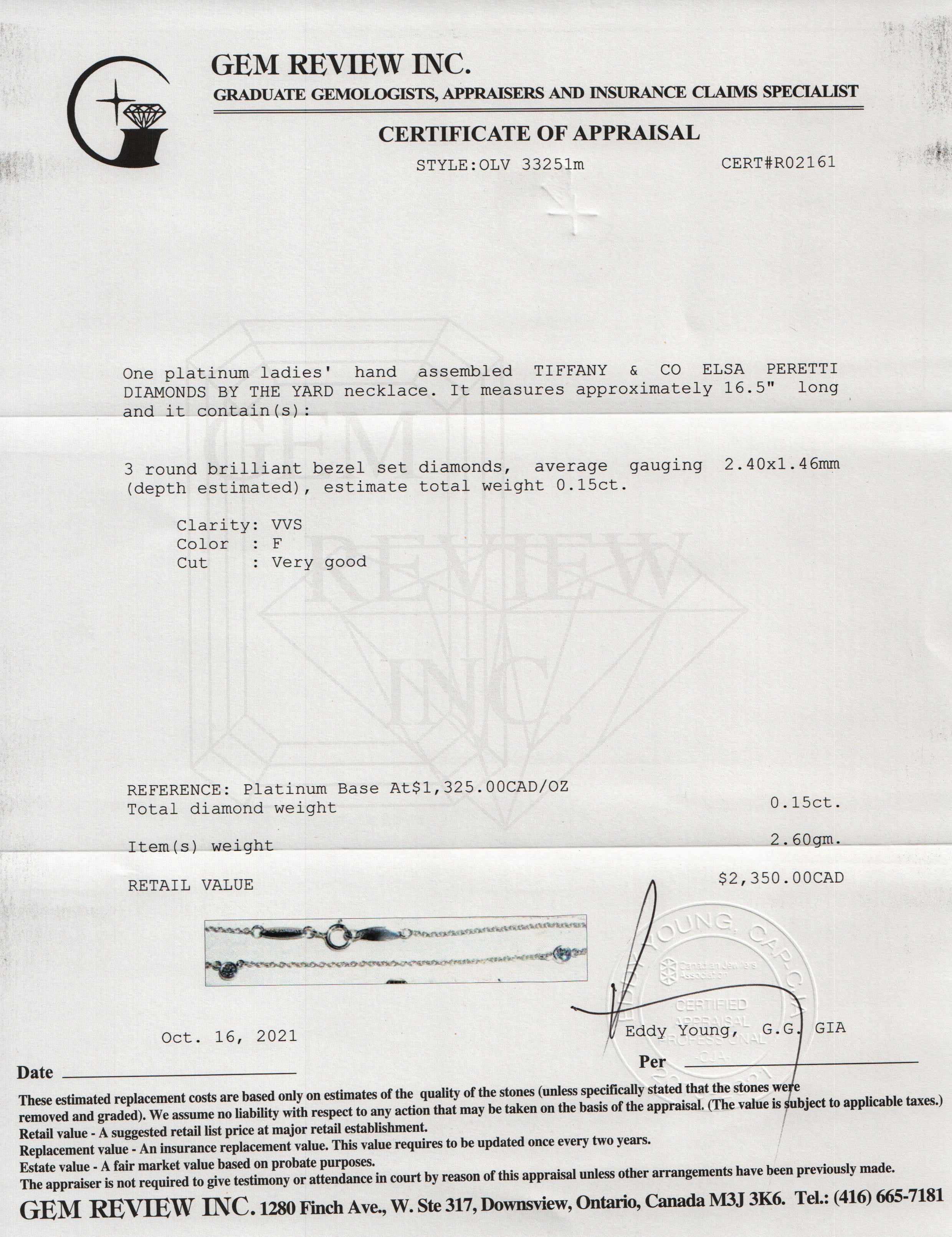 Tiffany & Co. Elsa Peretti Platinum Diamonds by the Yard Necklace