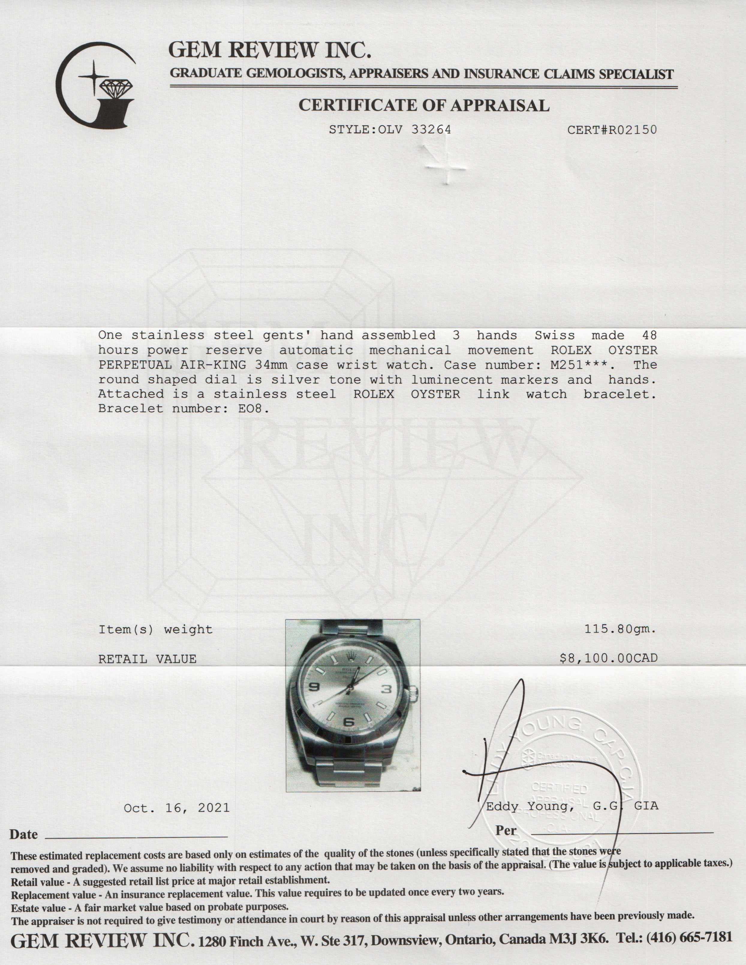 Rolex Oyster Perpetual Air King Watch w/ Box