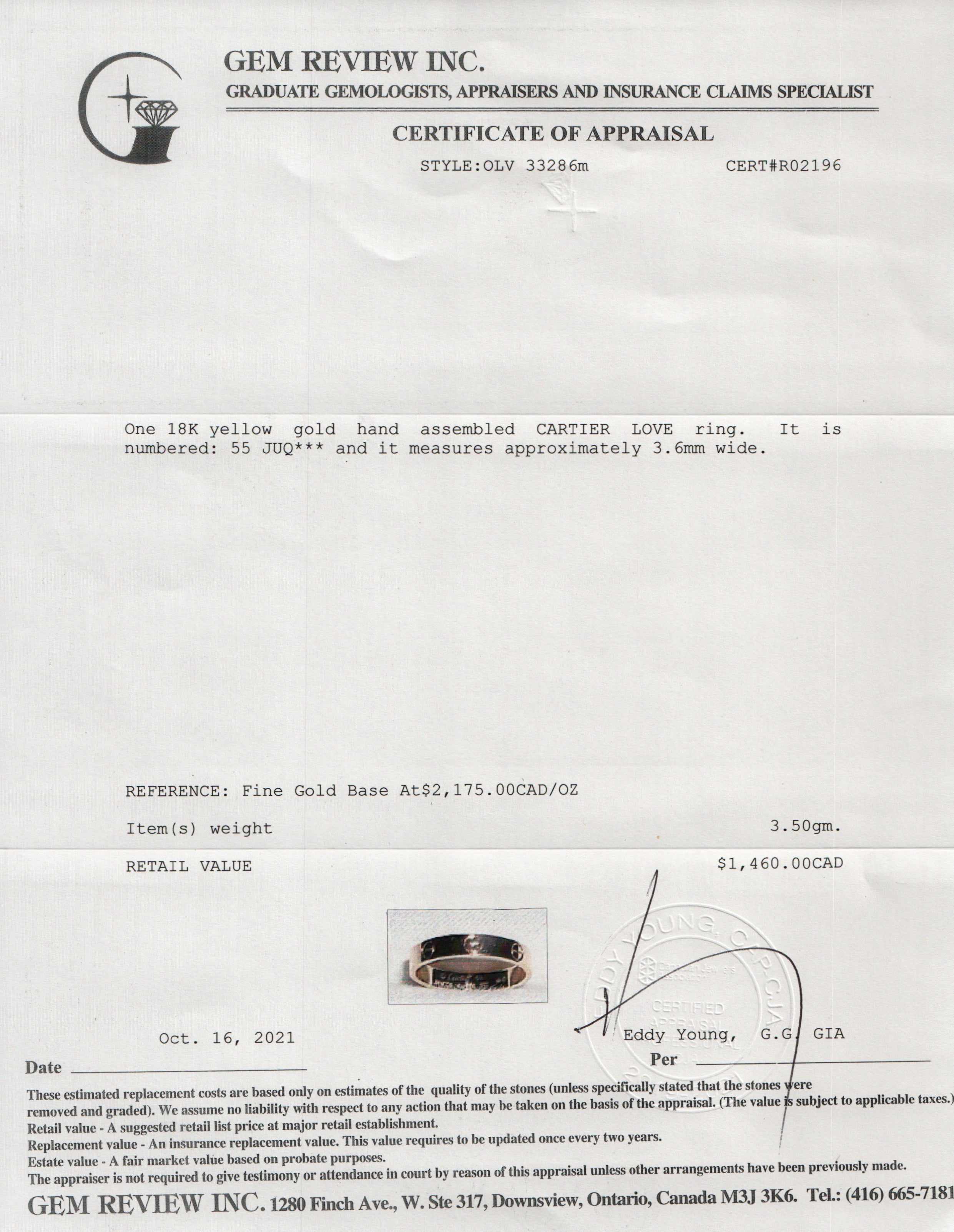 Cartier 18k Gold Love Wedding Band Ring w/ Box & Certificate