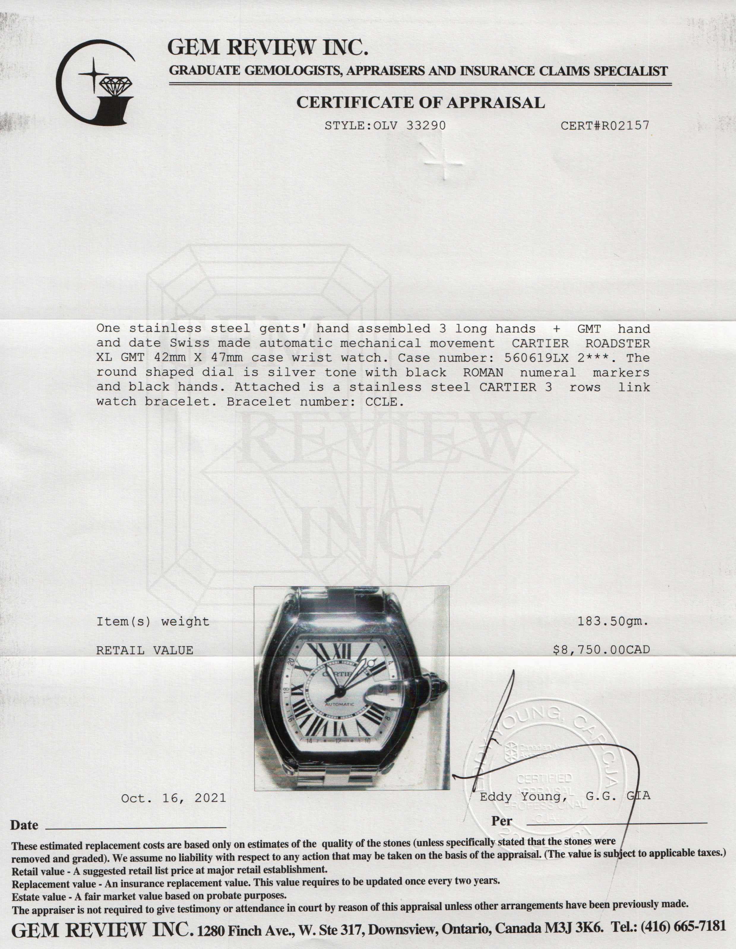 Cartier Roadster XL GMT Watch w/ Box & Extra Strap