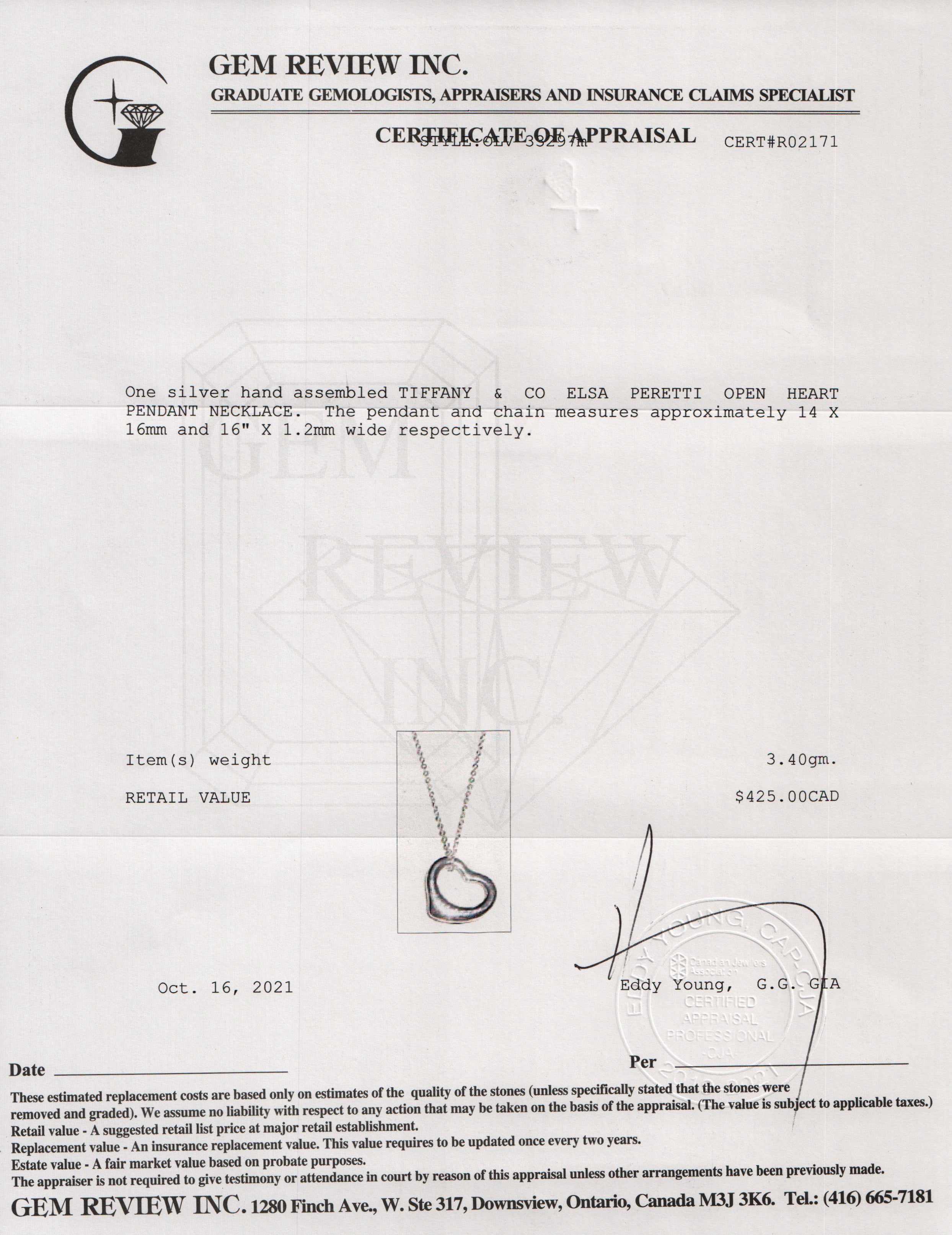 Tiffany & Co. Elsa Peretti Open Heart Pendant Necklace