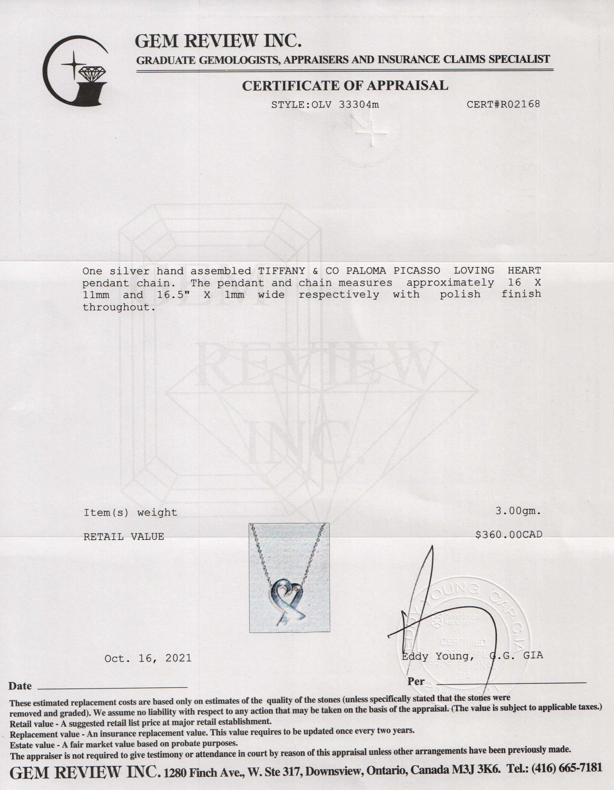 Tiffany & Co. Paloma Picasso Small Loving Heart Pendant Necklace