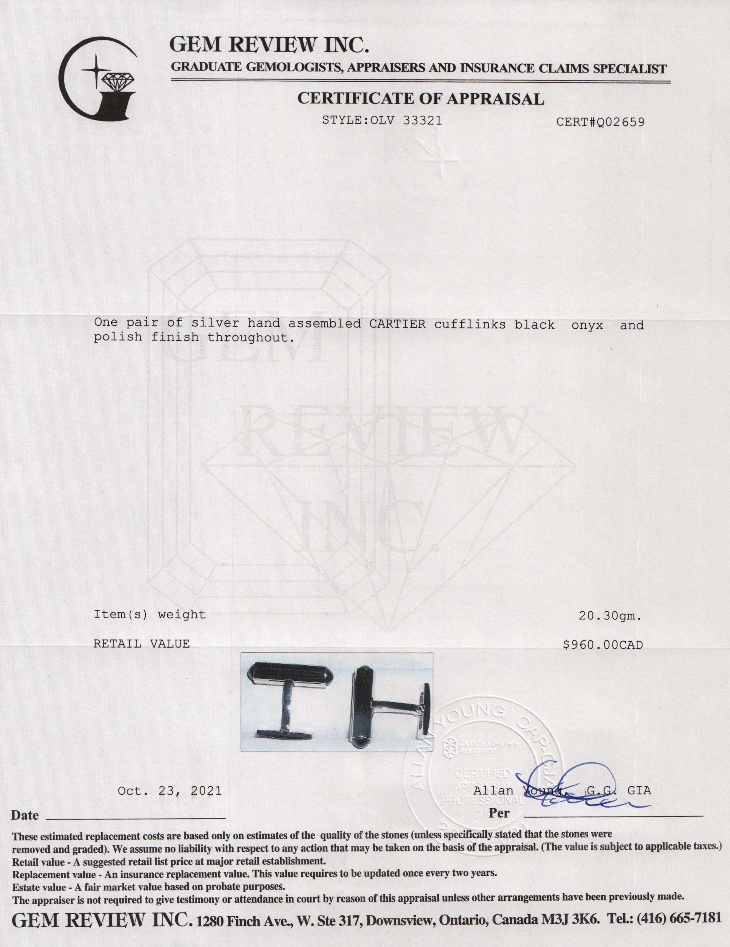 Cartier Black Enamel & Onyx Cufflinks w/ Box