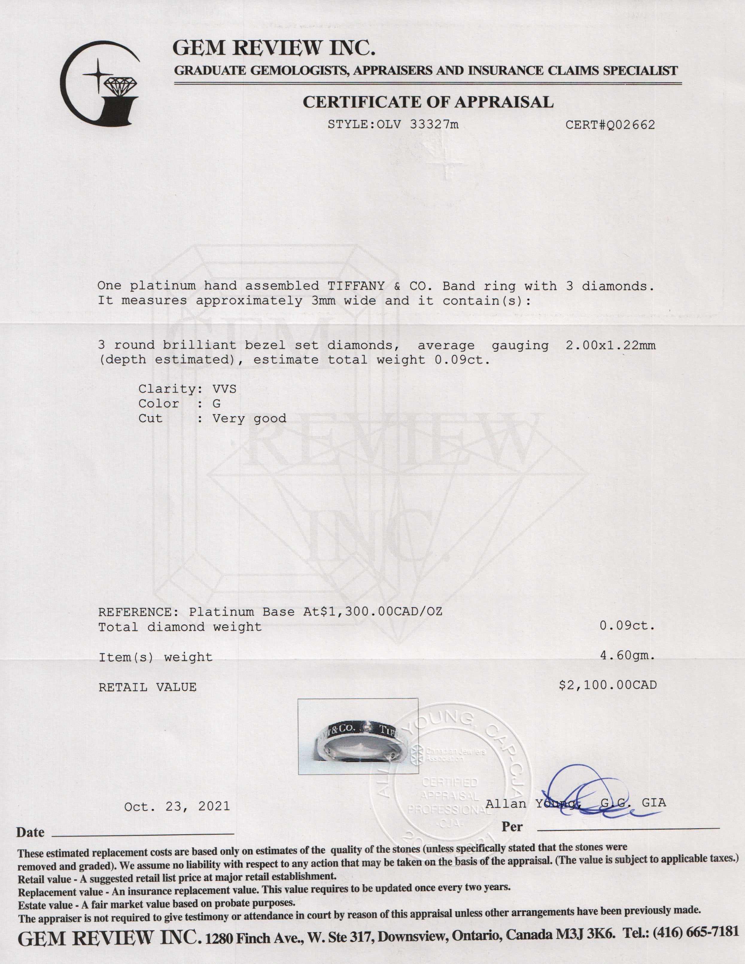 Tiffany & Co. Platinum & Diamond Band Ring