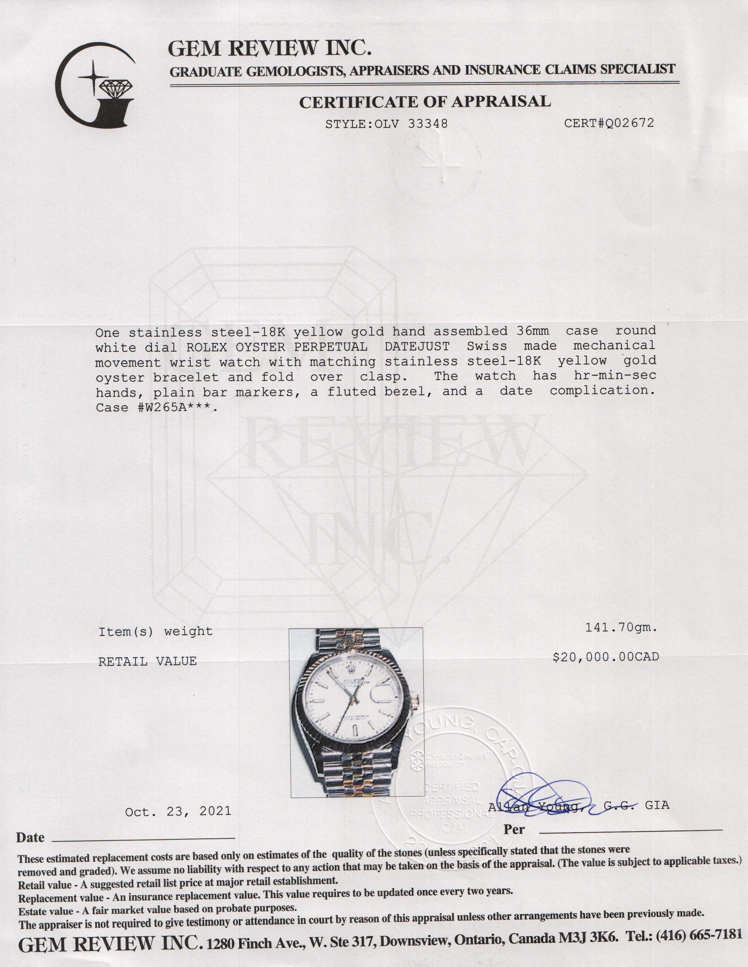 Rolex Two-Tone Datejust 36 mm Watch w/ Box & Cards