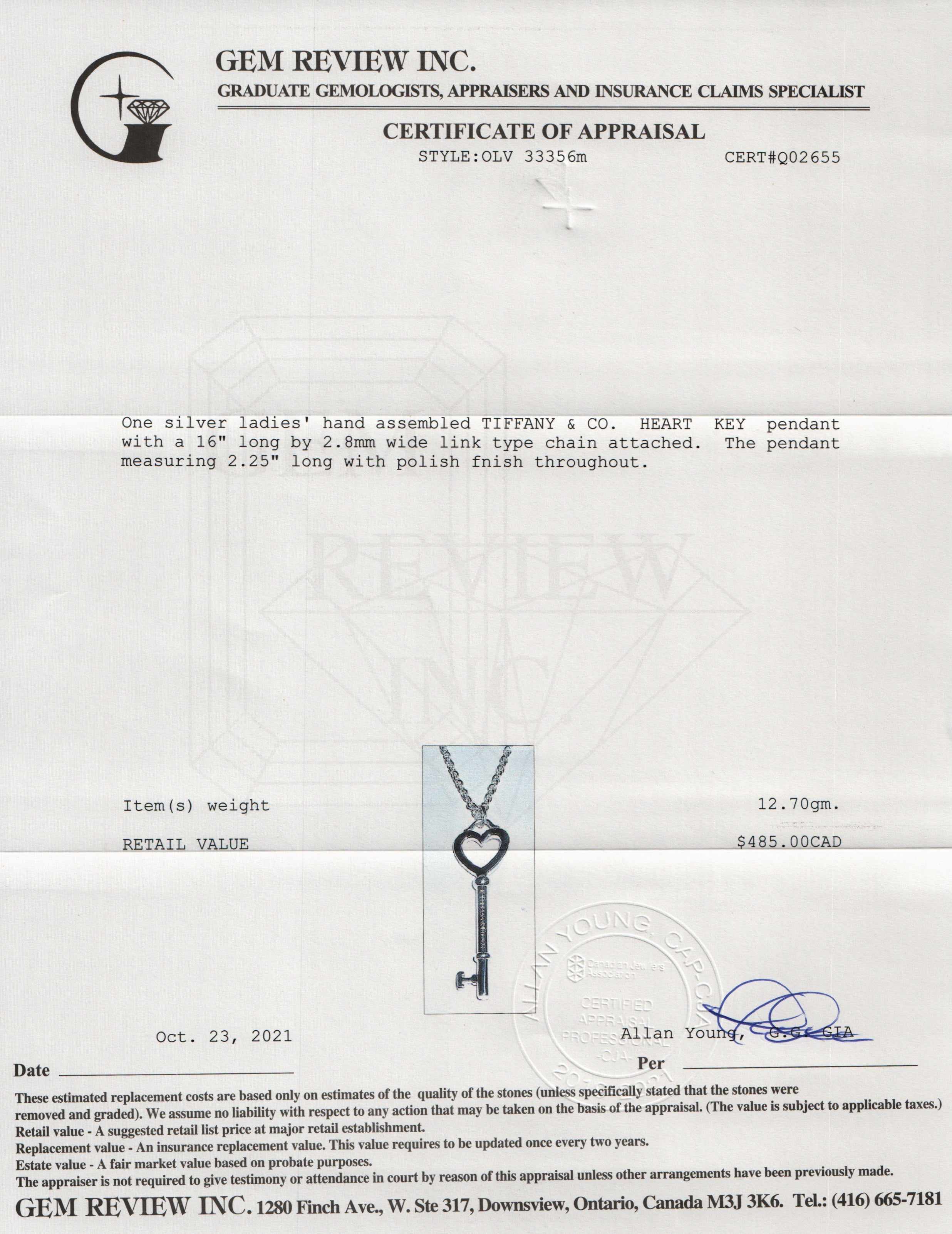 Tiffany & Co. Heart Key Pendant Necklace