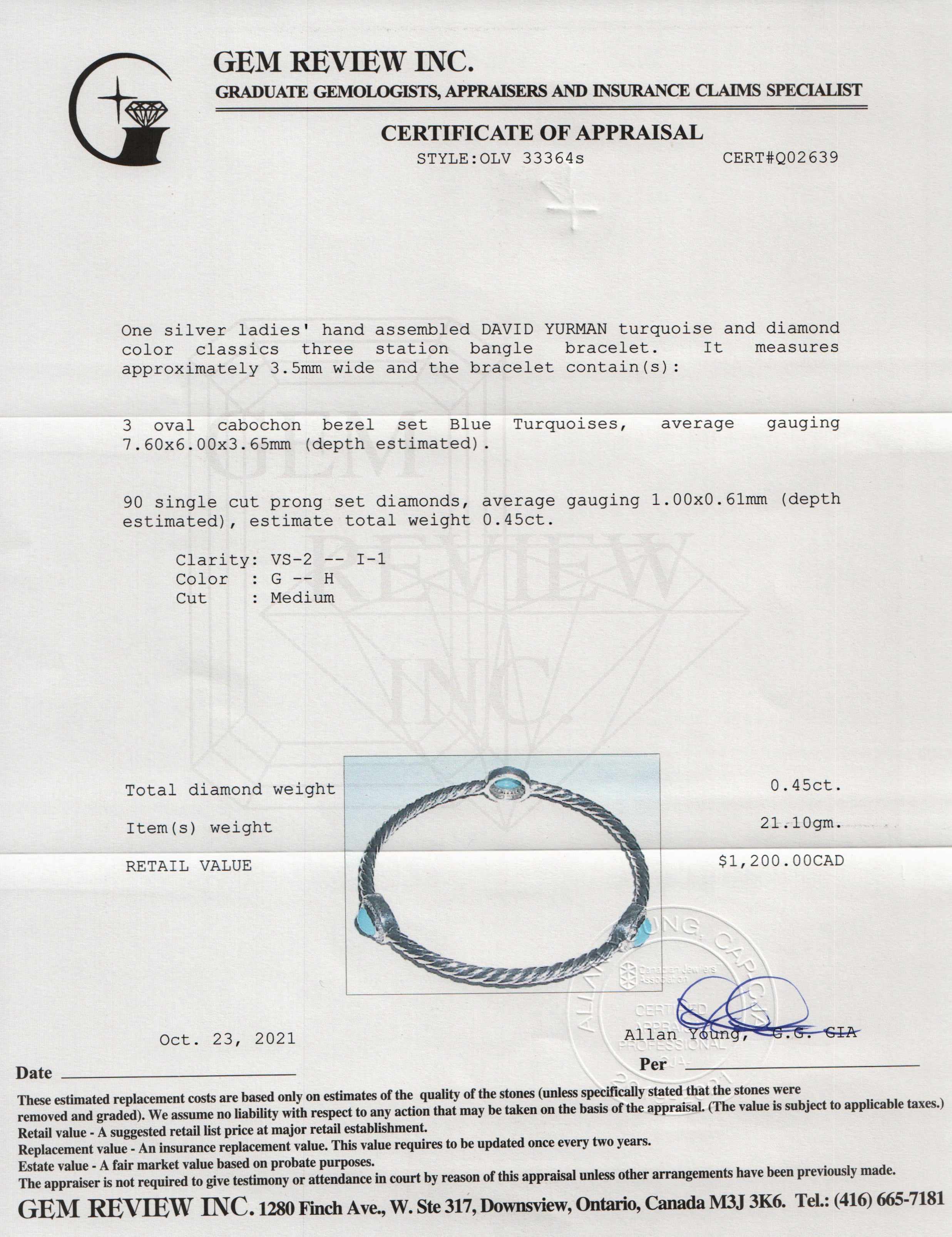 David Yurman Turquoise & Diamond Color Classics Three-Station Bangle