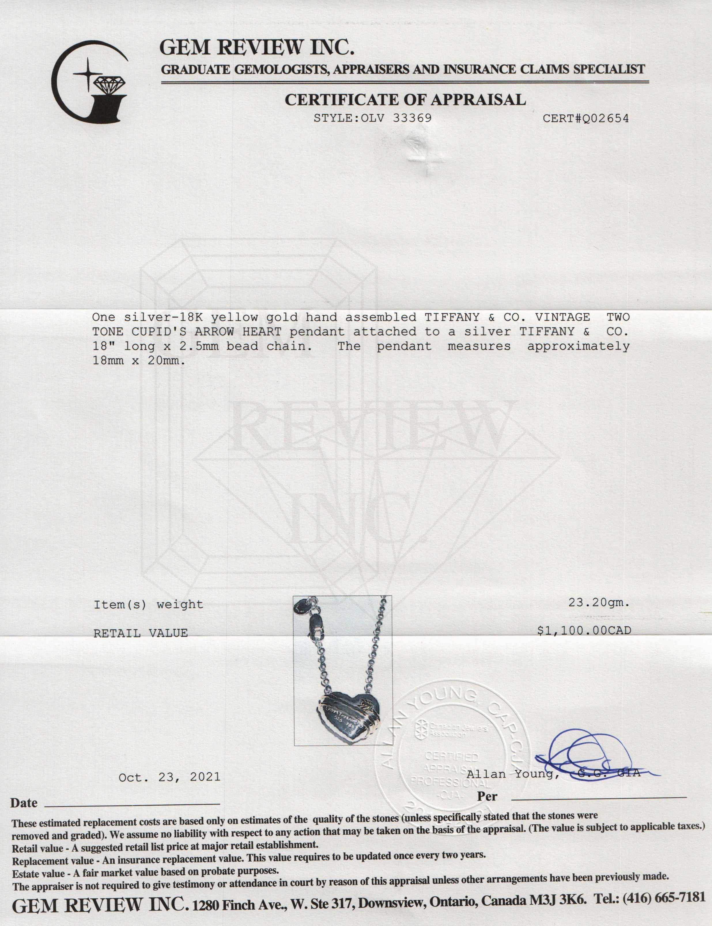 Tiffany & Co. Vintage Two-Tone Cupid's Arrow Heart Pendant Necklace