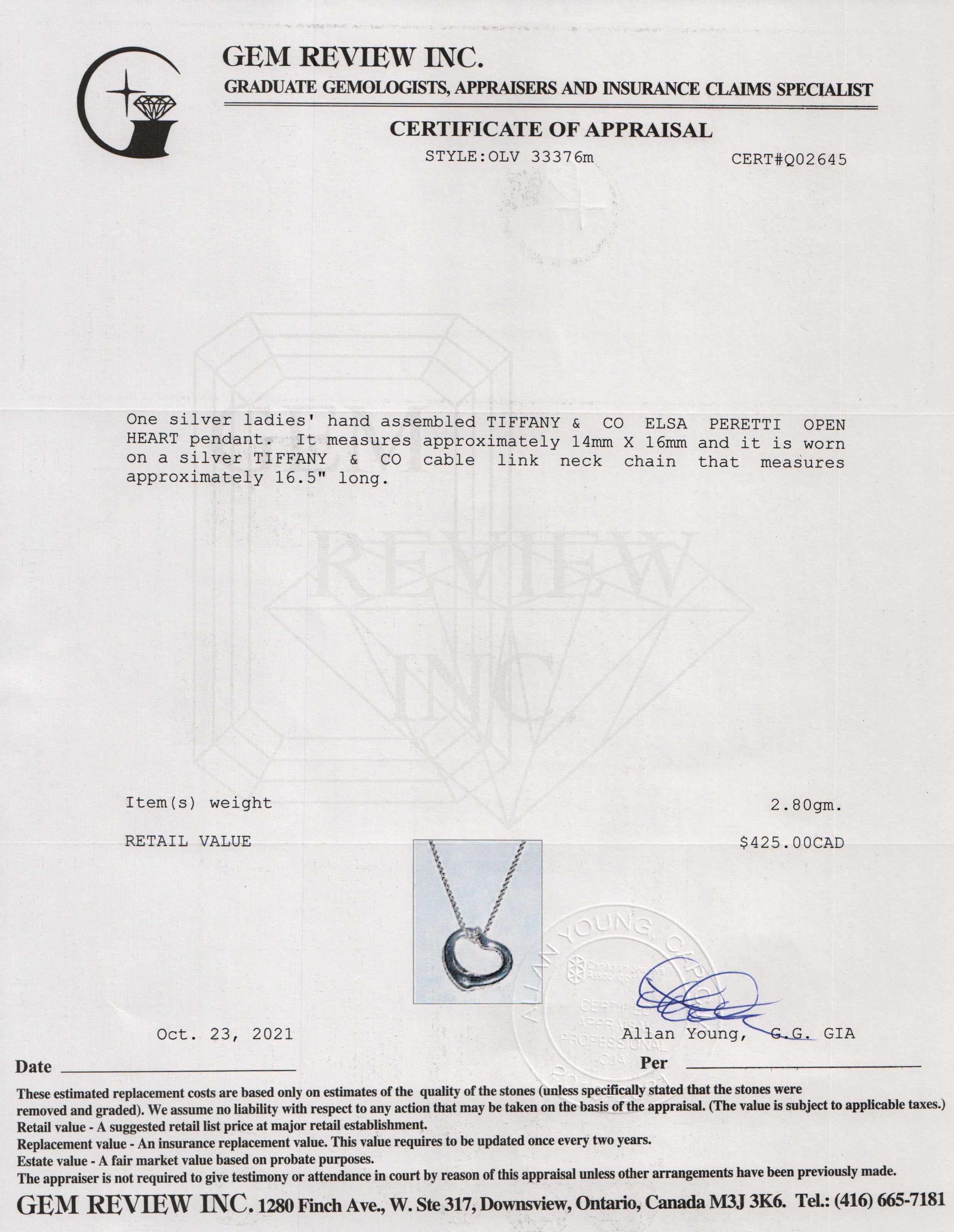 Tiffany & Co. Elsa Peretti Open Heart Pendant Necklace