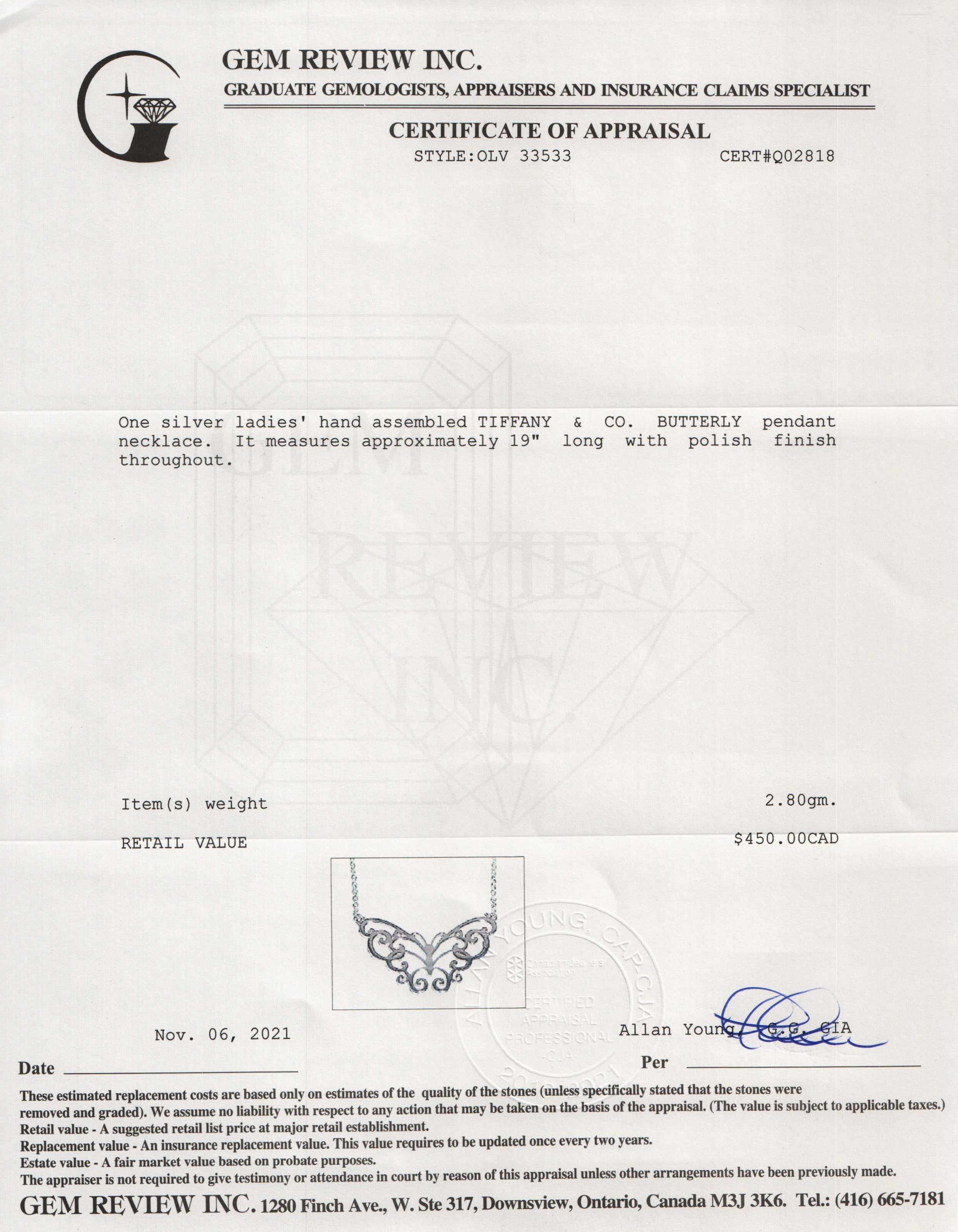 Tiffany & Co. Butterfly Pendant Necklace