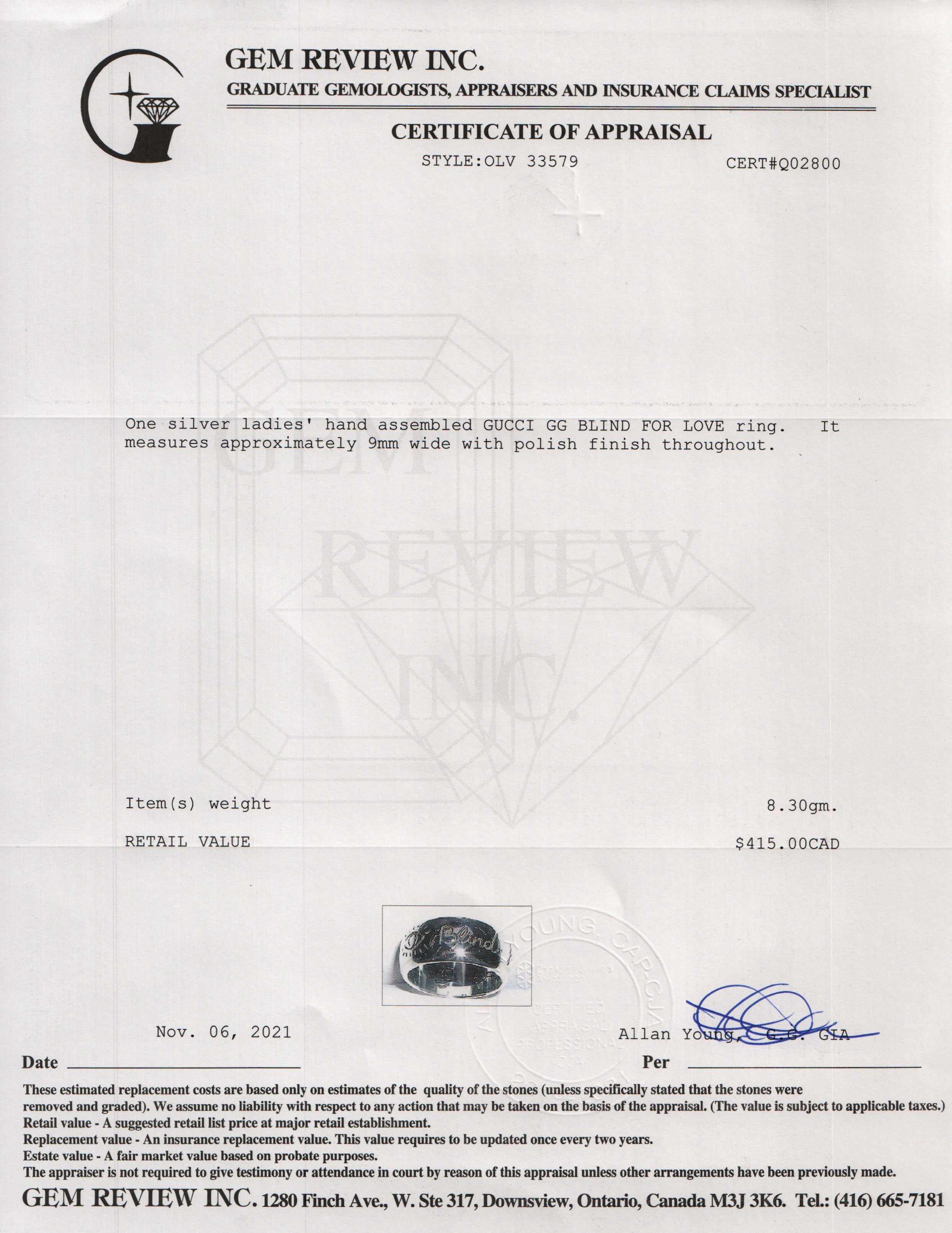 Gucci "Blind for Love" Wide Band Ring