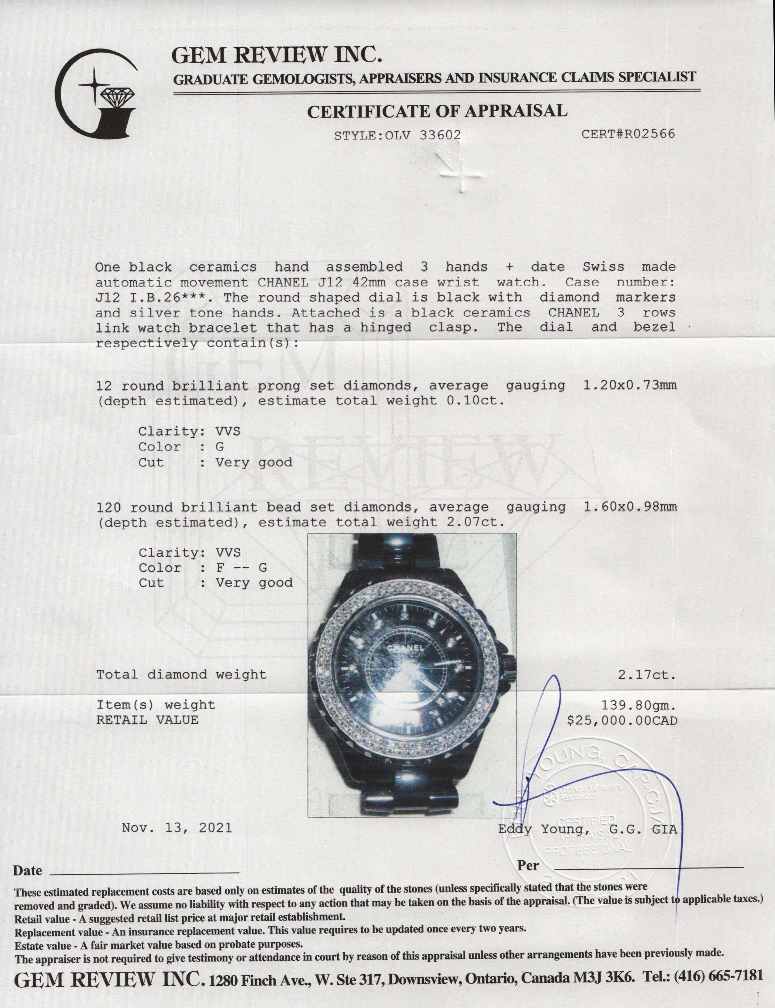 Chanel Black Ceramic Diamond J12 Watch