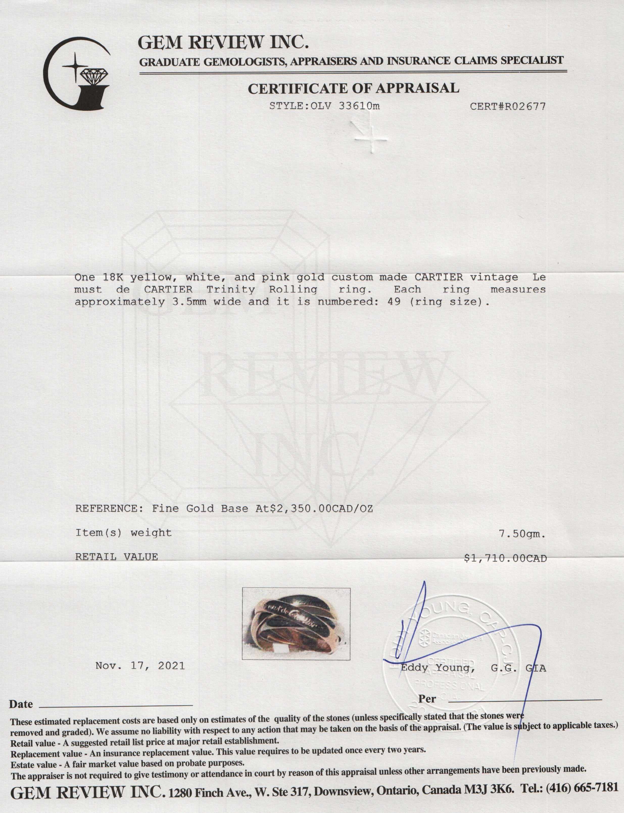 Cartier Vintage Le must de Cartier Trinity Rolling Ring w/ Box & Cert