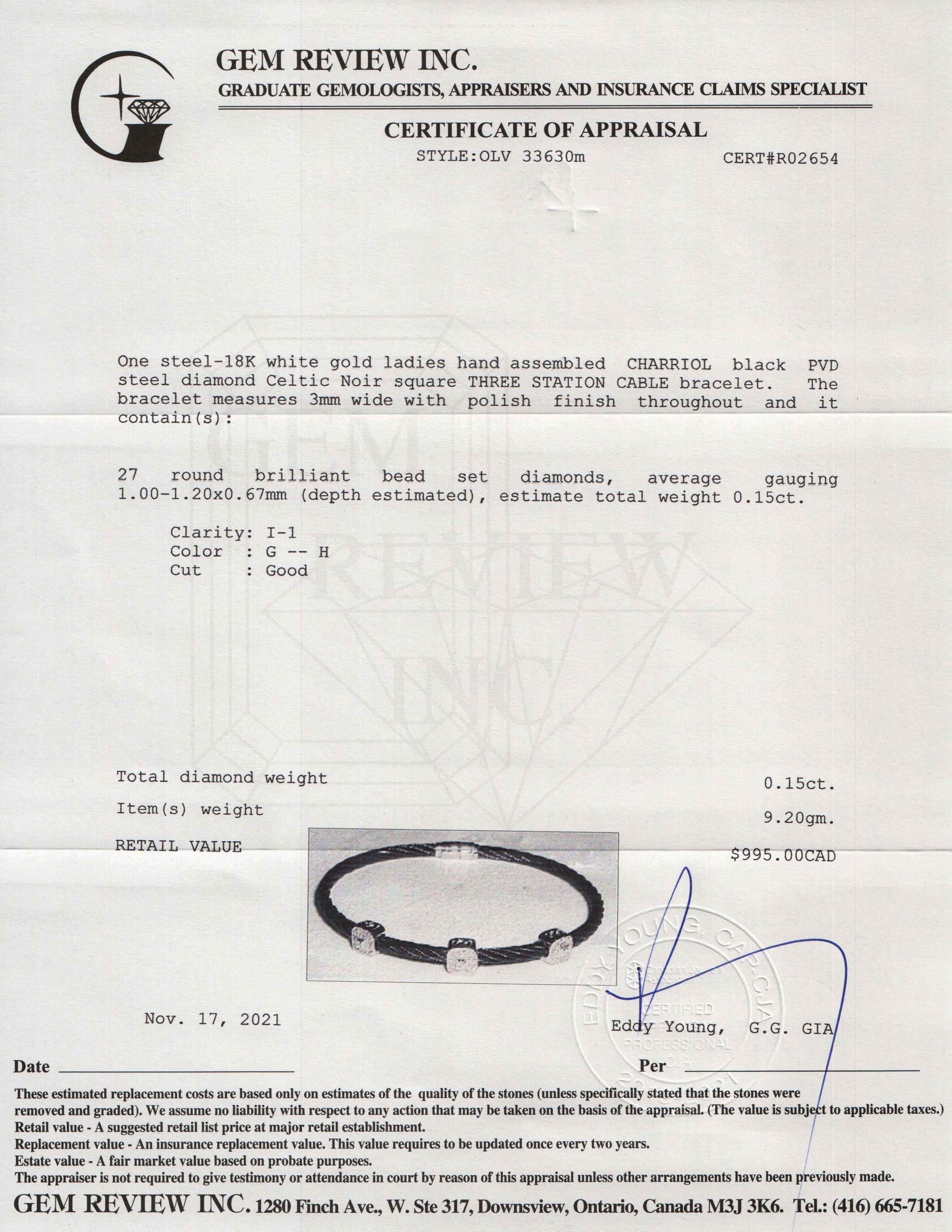 Charriol Diamond Celtic Noir Three Square Station Bracelet w/ Box