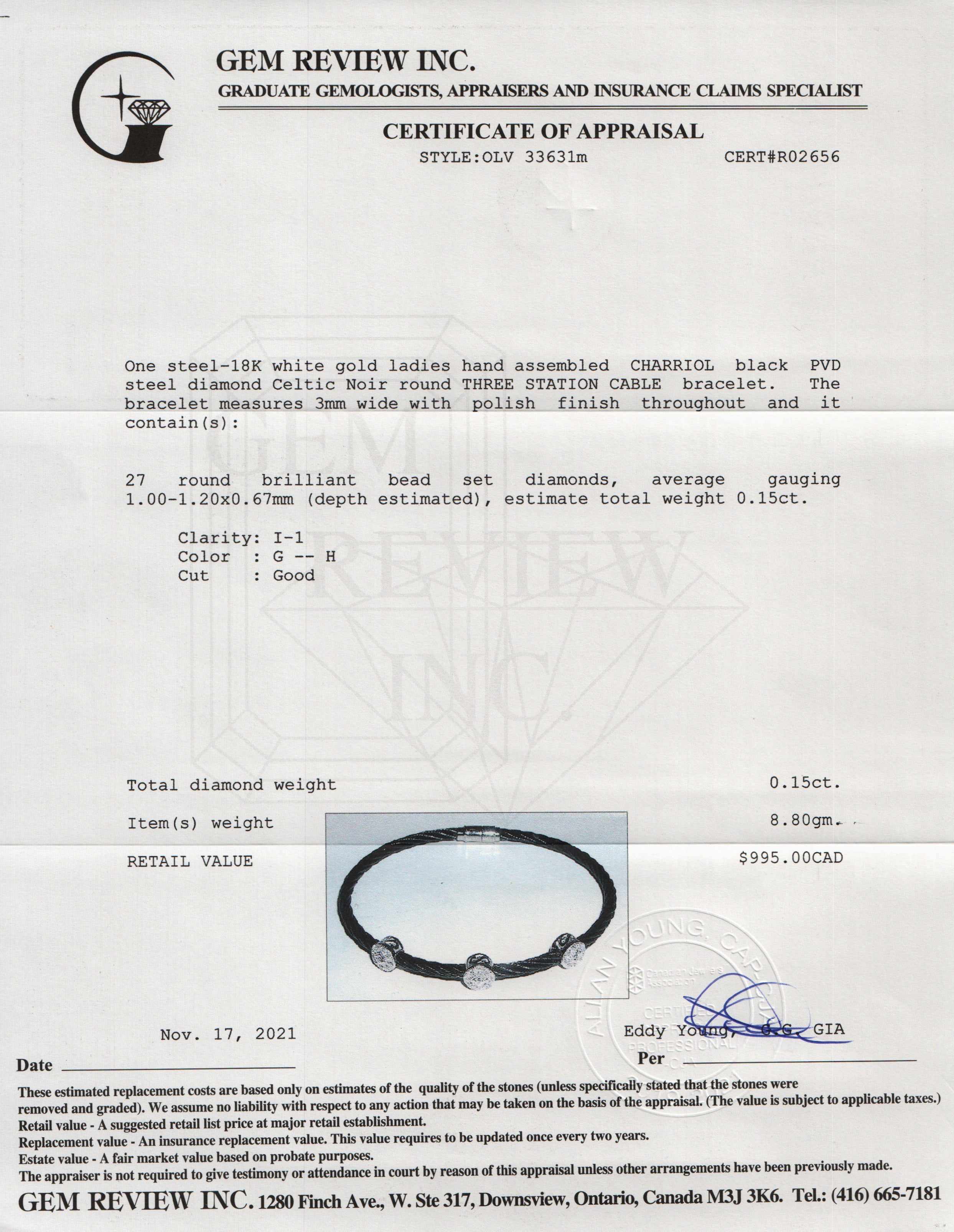 Charriol Diamond Celtic Noir Three Round Station Bracelet