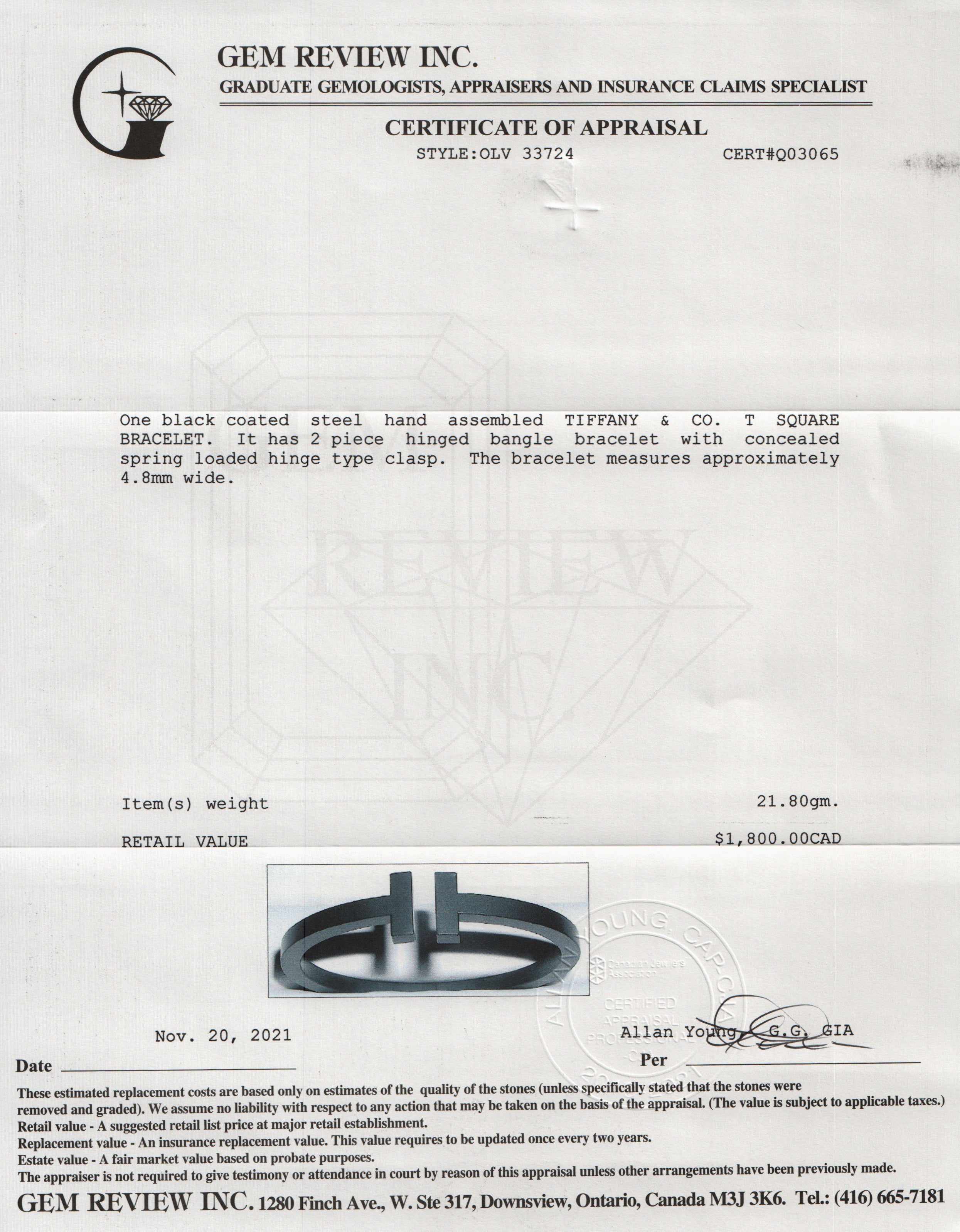 Tiffany & Co. Black-Coated Steel T Square Bracelet