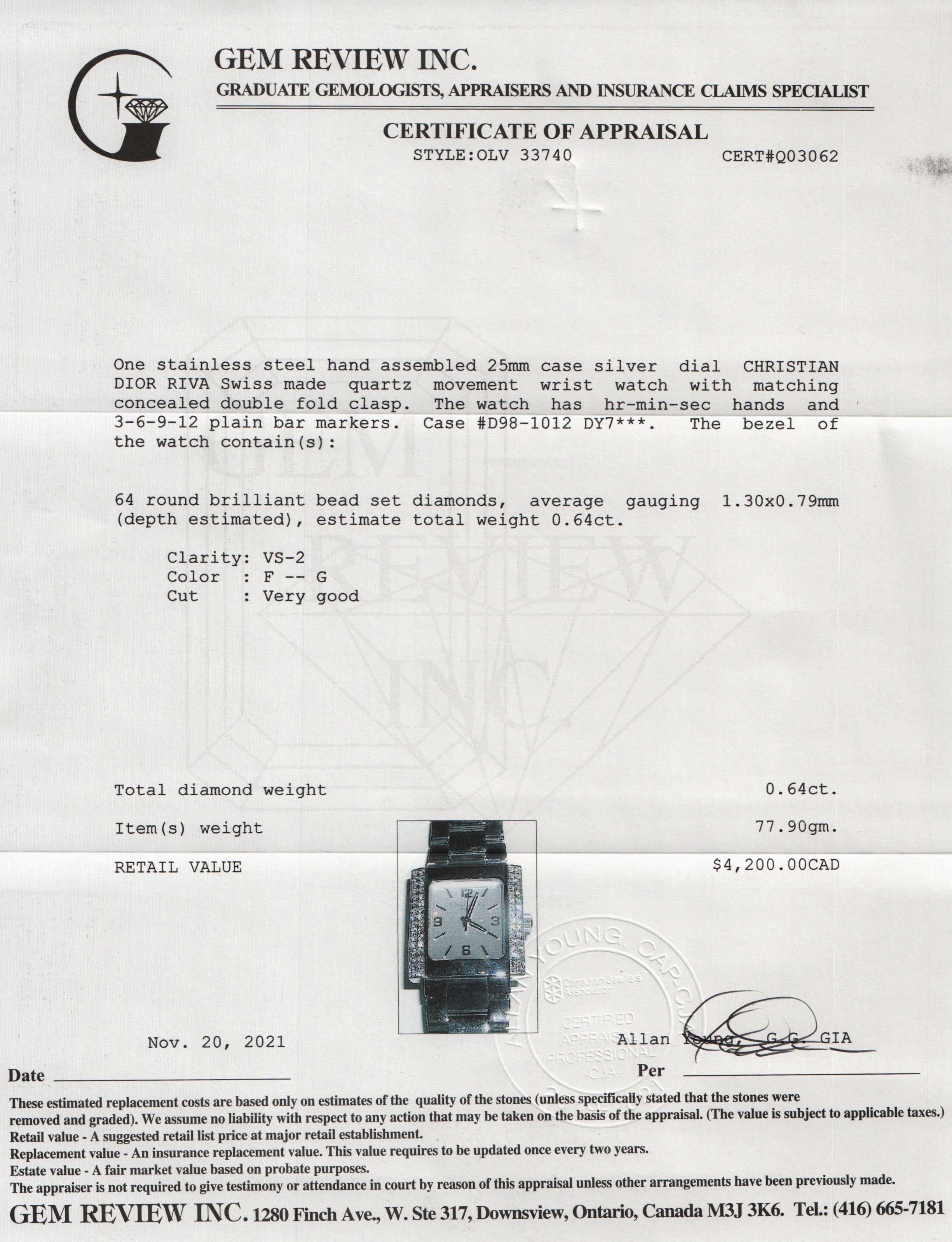 Christian Dior Riva 64 Diamond Watch