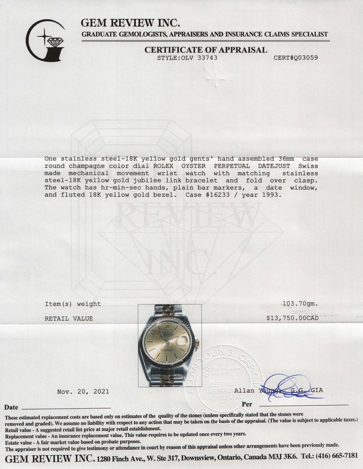 Rolex Two-Tone Datejust 36 mm Watch w/ Box