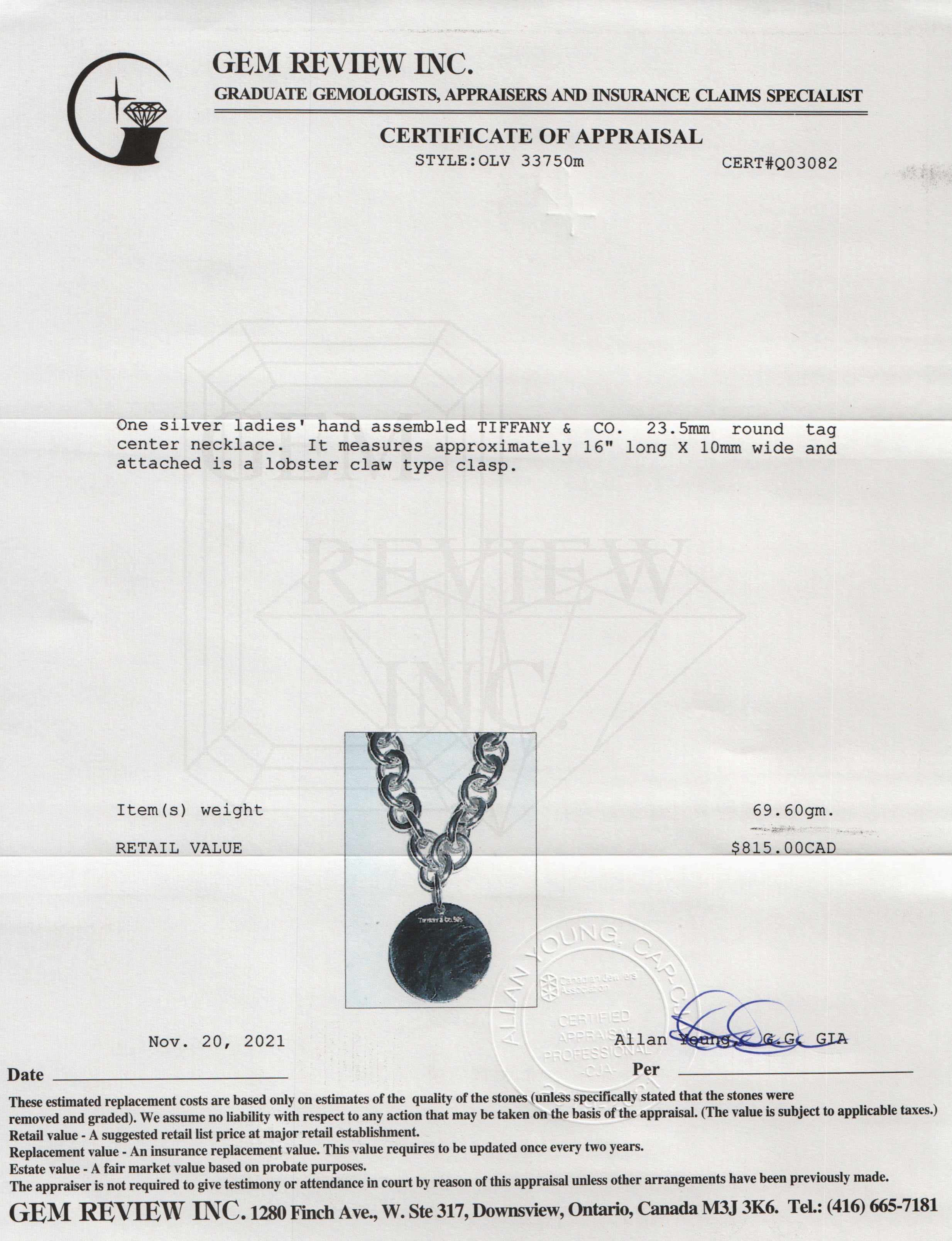 Tiffany & Co. Round Tag Necklace