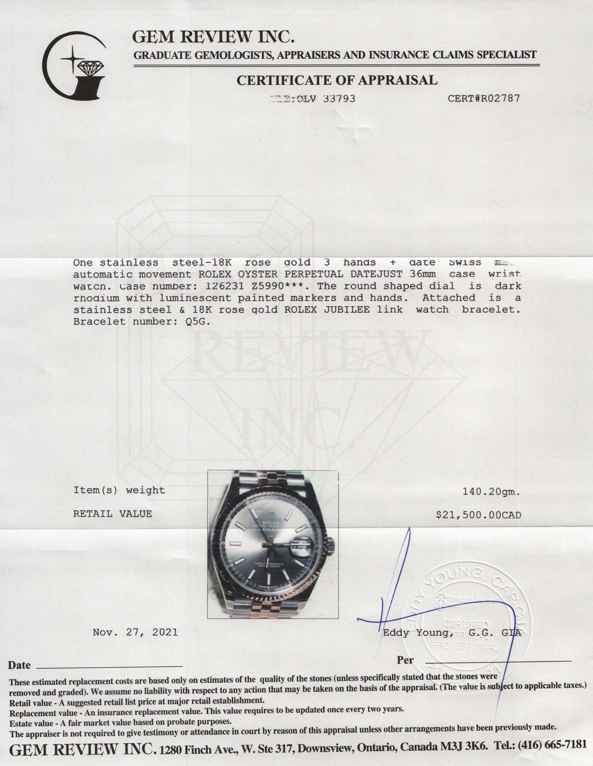 Rolex 2021 Two-Tone Datejust 36 mm Watch w/ Box & Papers