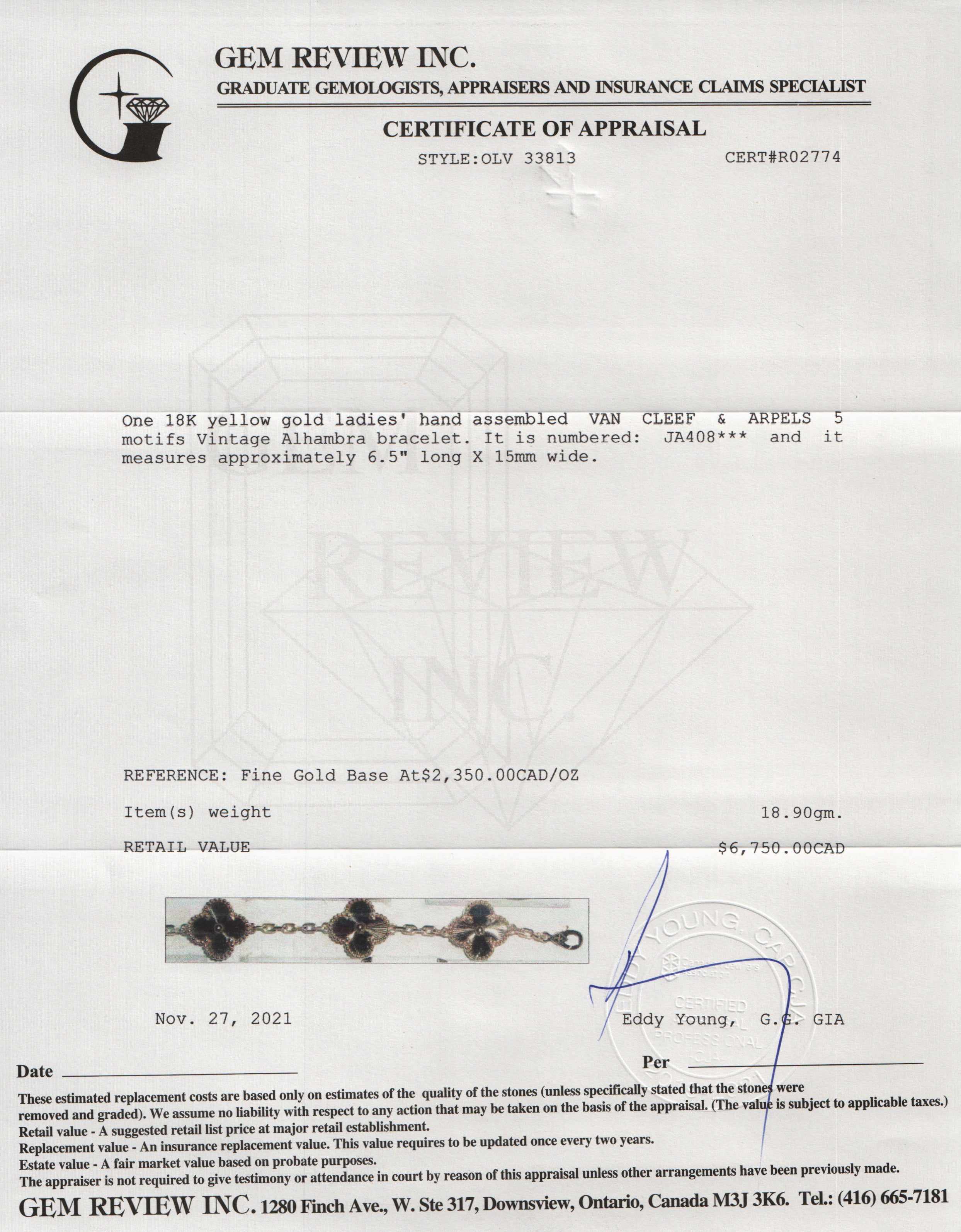 Van Cleef & Arpels 5 Motifs Vintage Alhambra Bracelet w/ Receipt