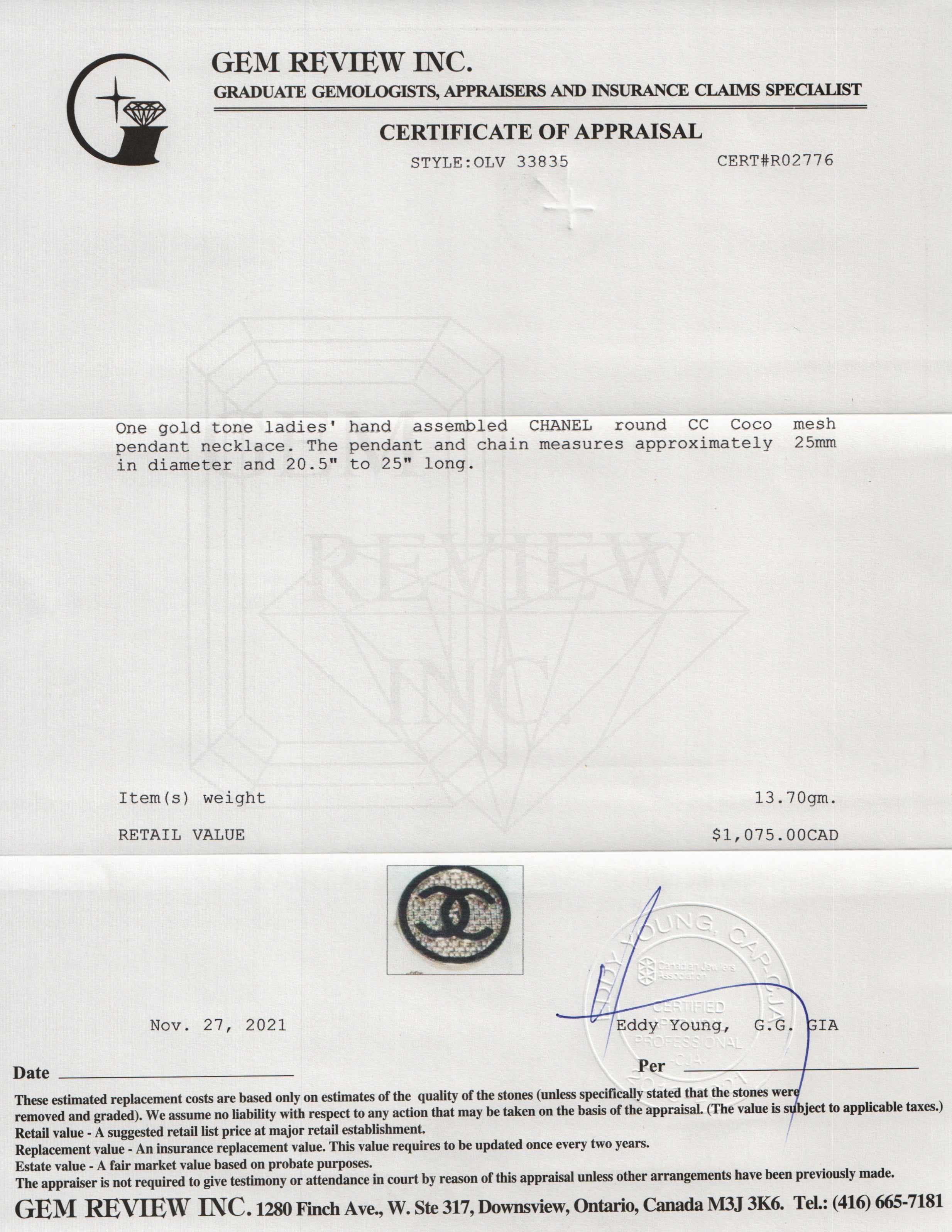 Chanel Round CC Coco Mesh Pendant Necklace