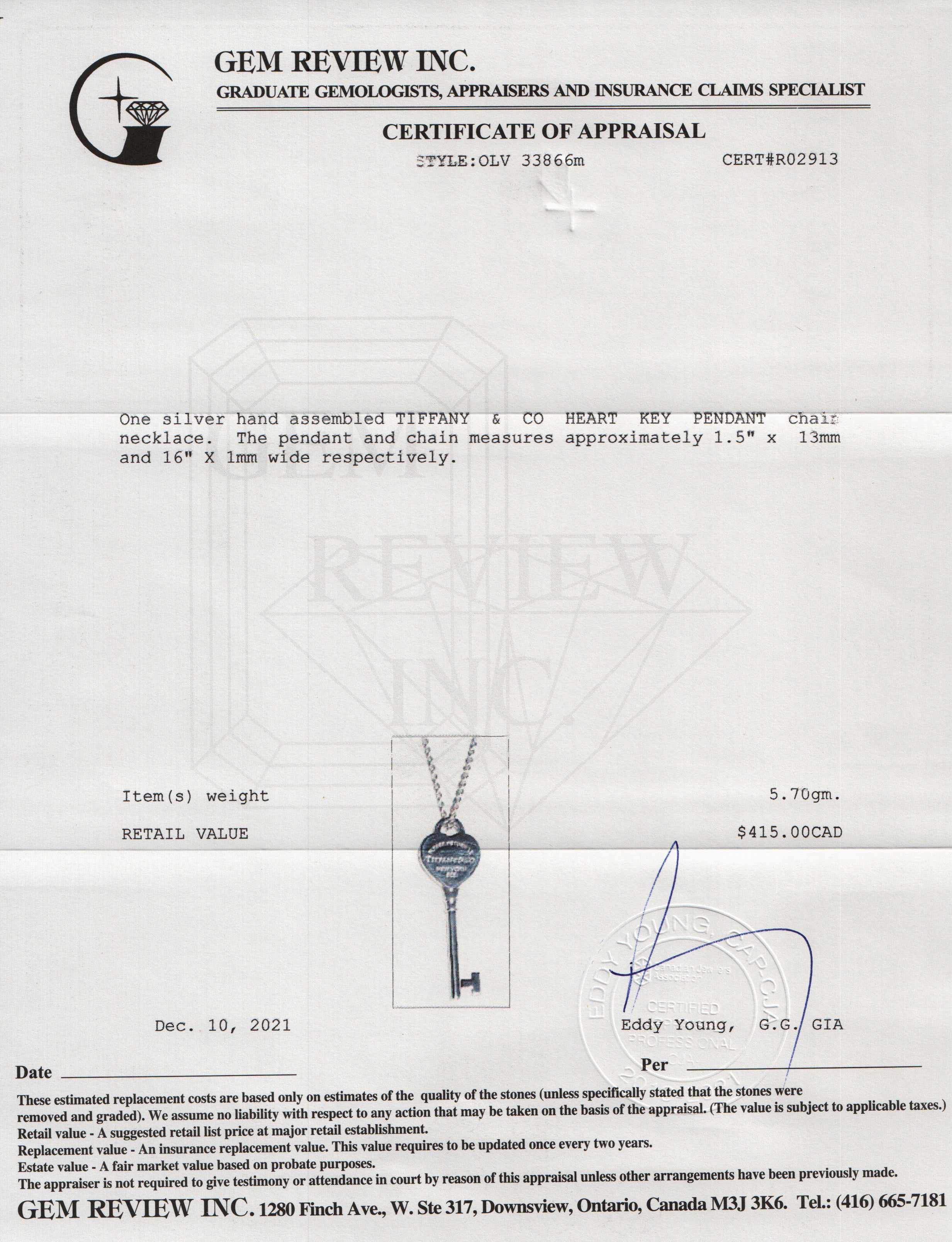 Tiffany & Co. Return to Tiffany Heart Key Pendant Necklace