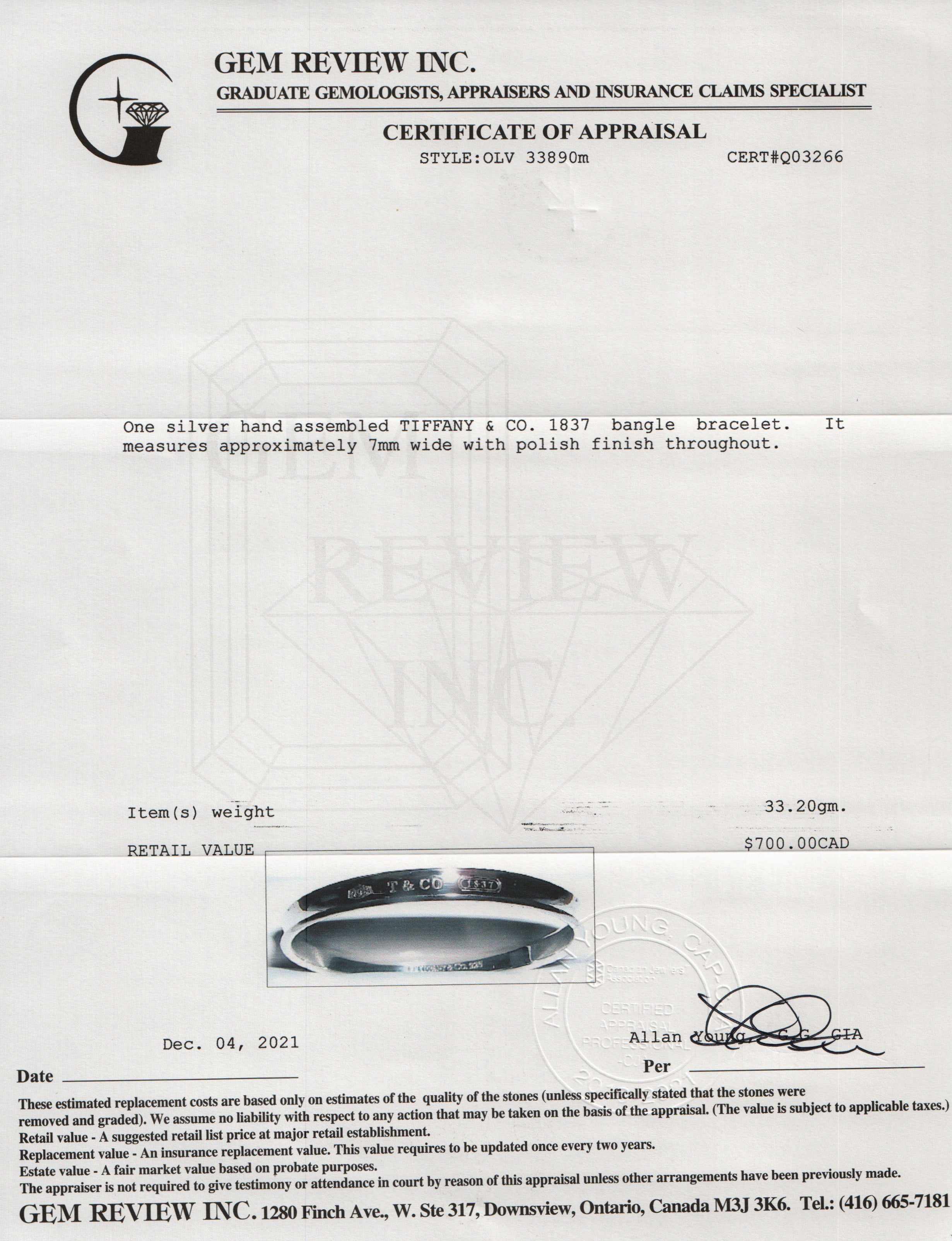 Tiffany & Co. 1837 Bangle Bracelet