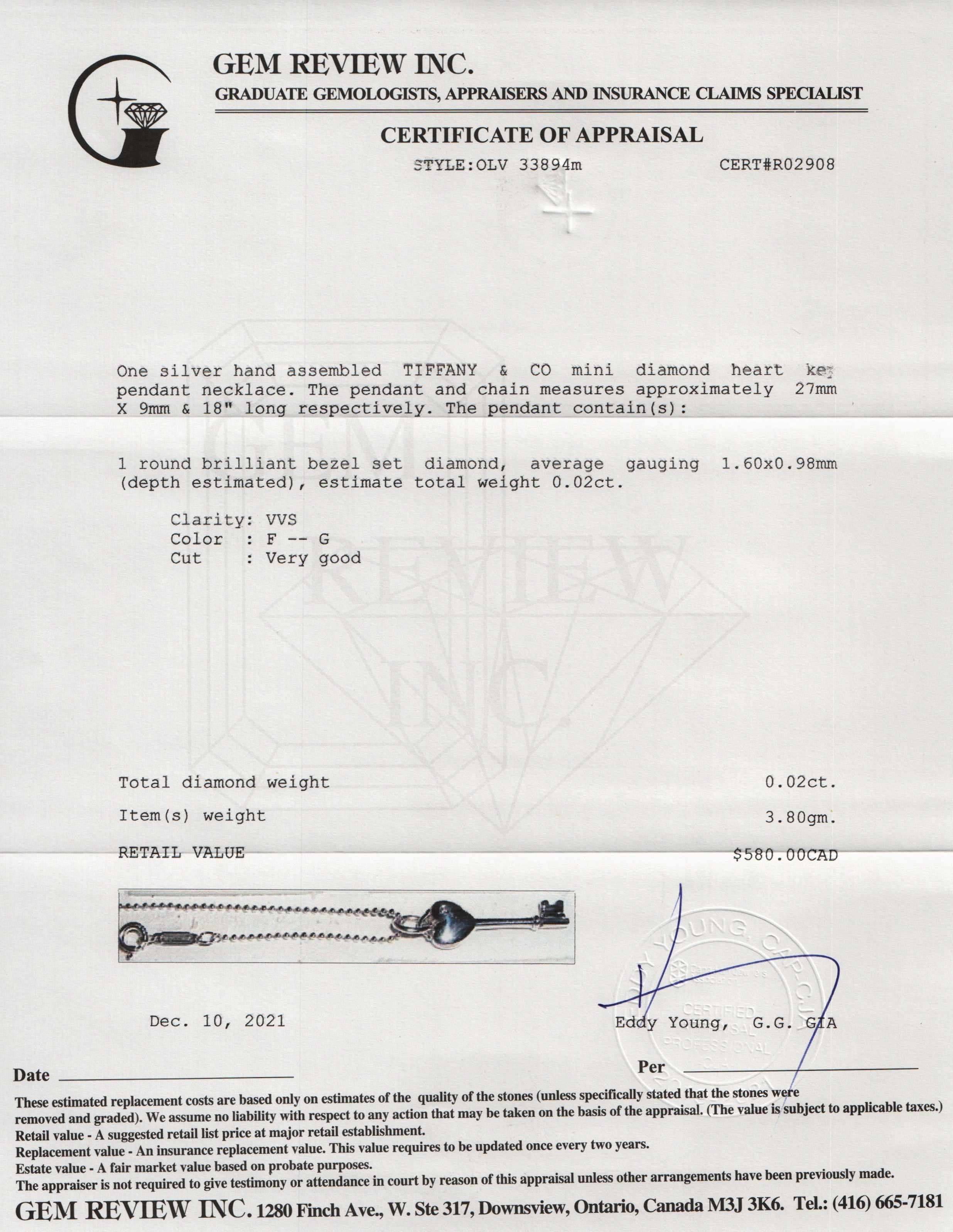 Tiffany & Co. Mini Diamond Heart Key Pendant Necklace