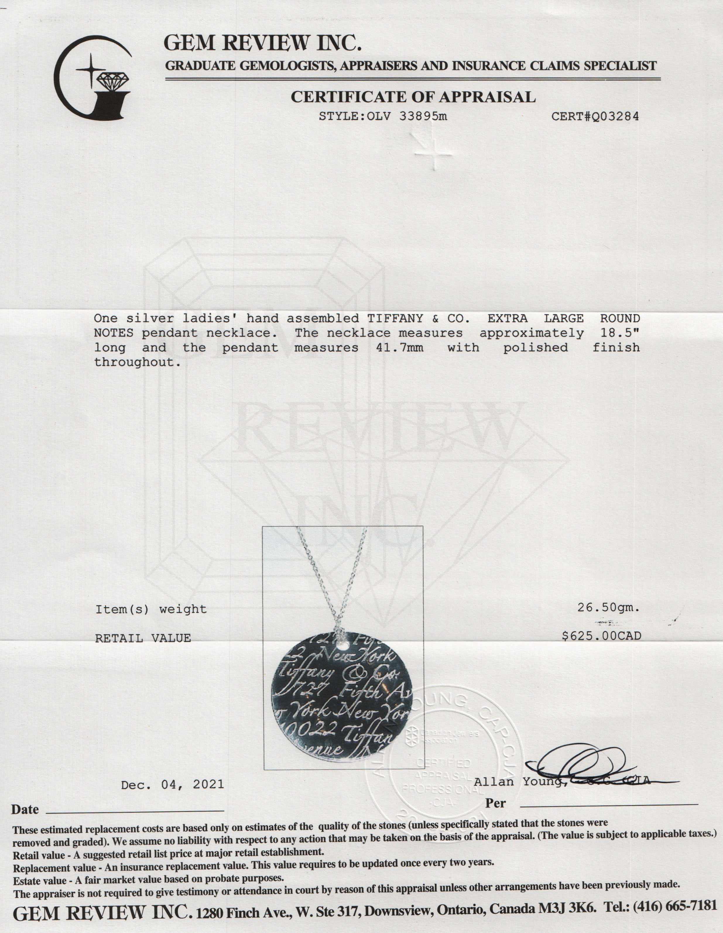 Tiffany & Co. Large Notes Round Pendant Necklace
