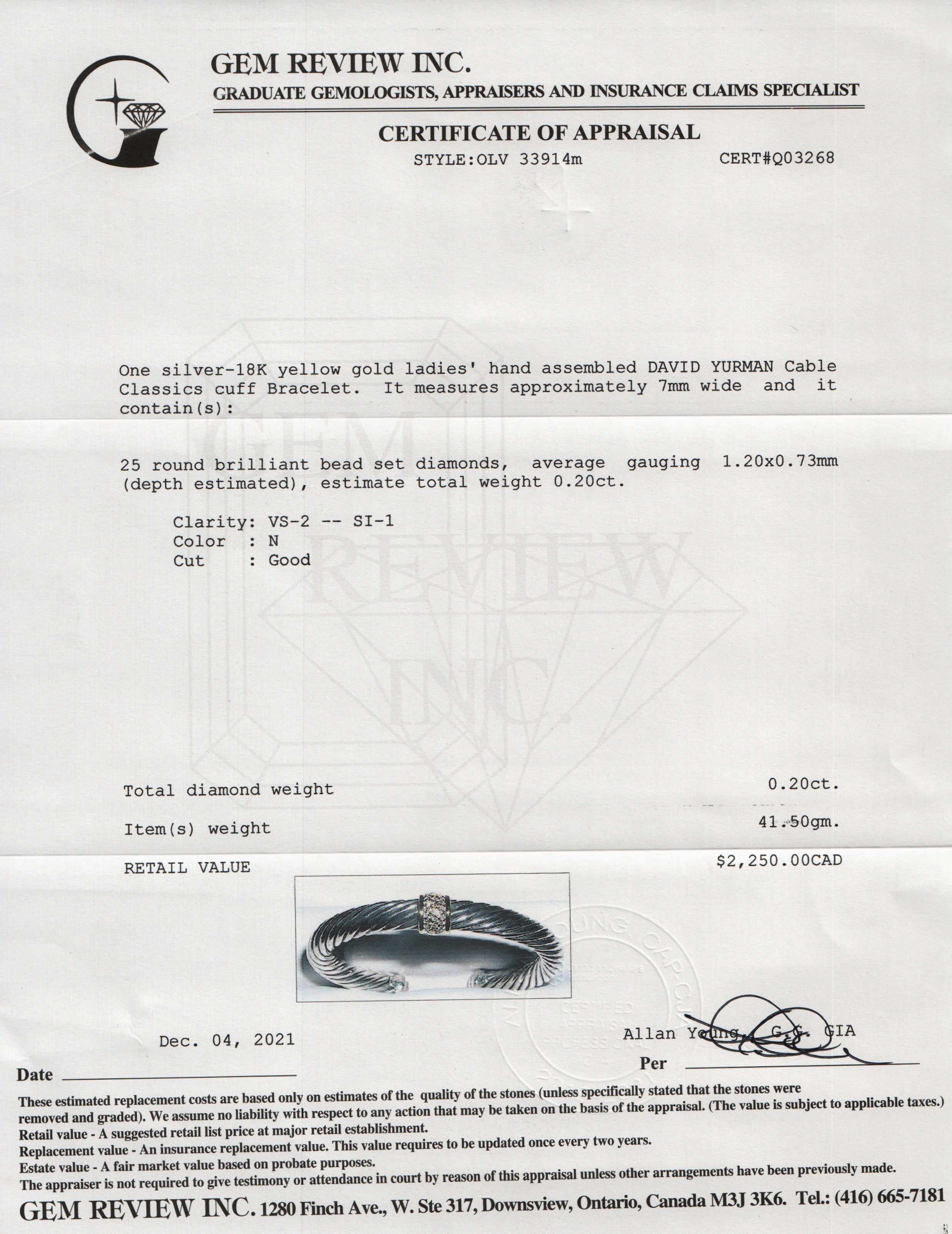 David Yurman Cable Classic Bracelet with Diamonds