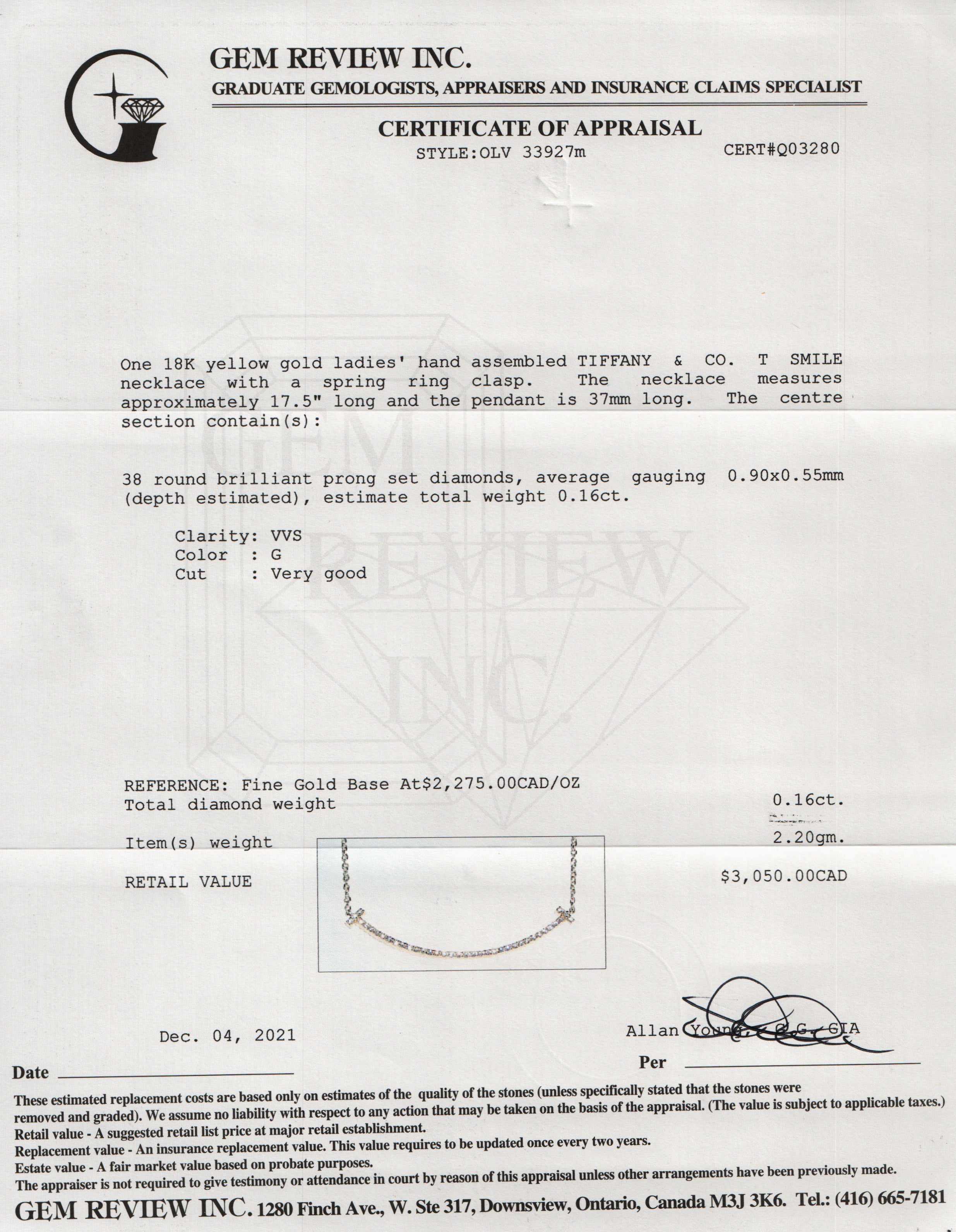 Tiffany & Co. 18k Gold Diamond T Smile Pendant Necklace