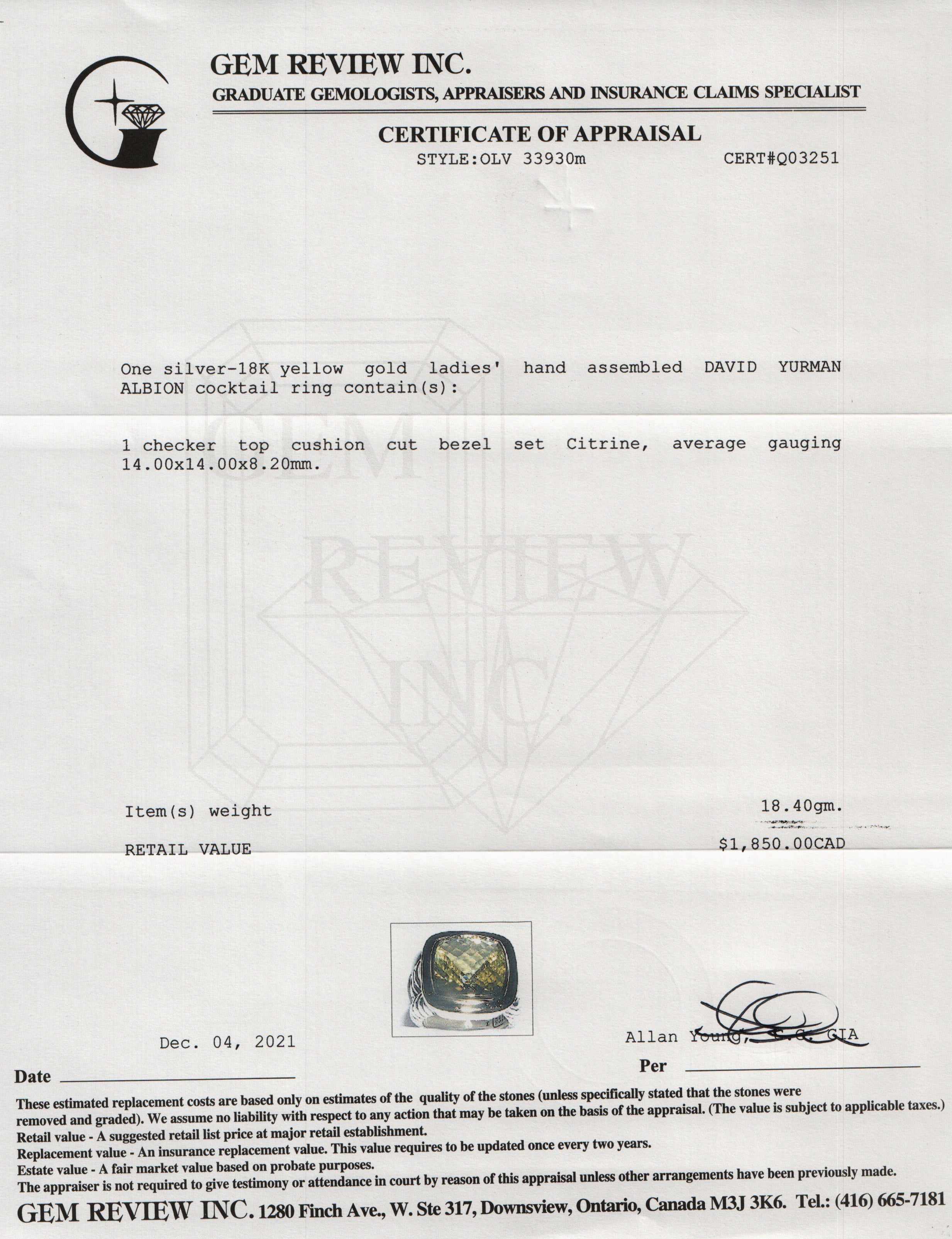 David Yurman Two-Tone Citrine Albion Cocktail Ring