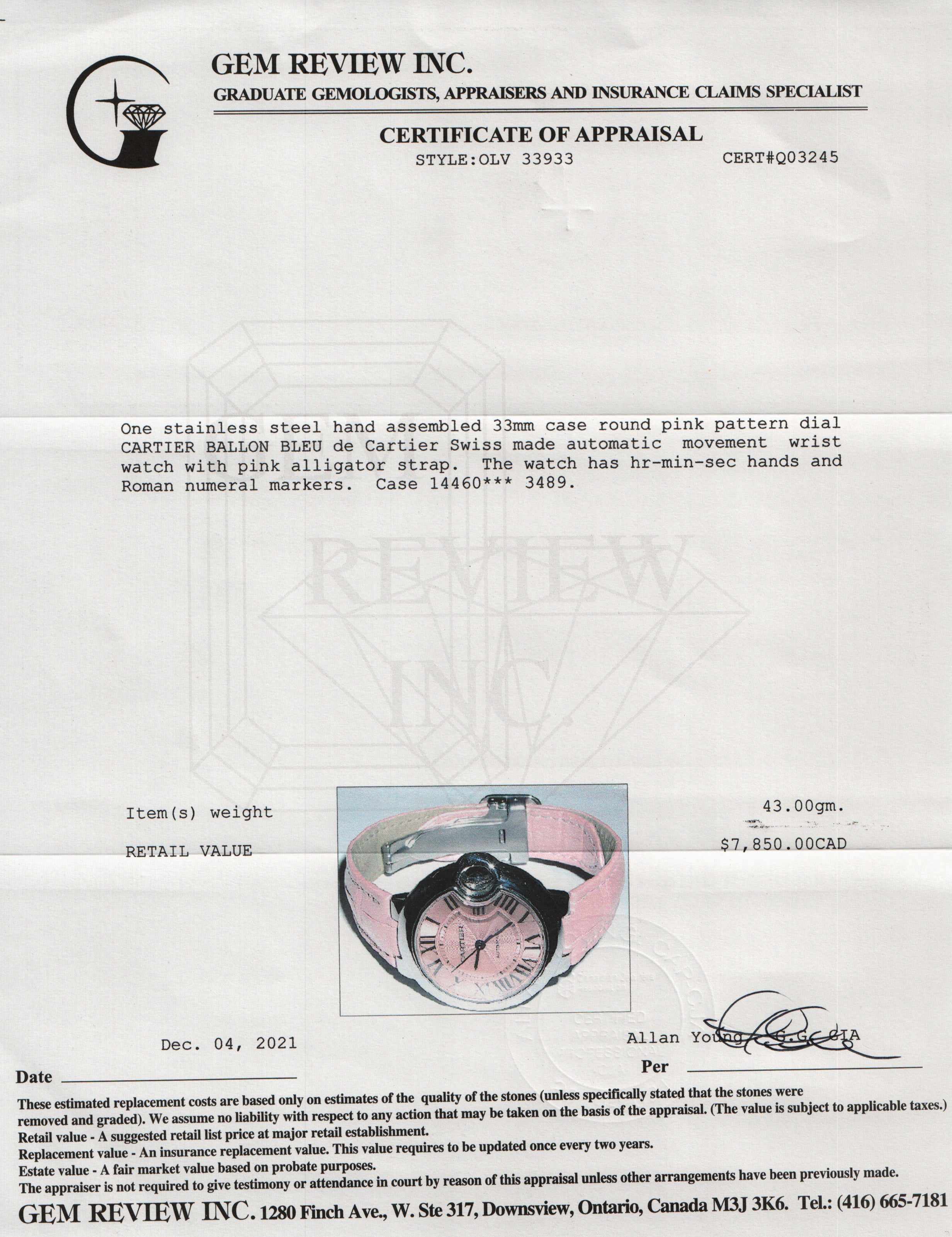 Cartier Ballon Bleu de Cartier Watch w/ Box