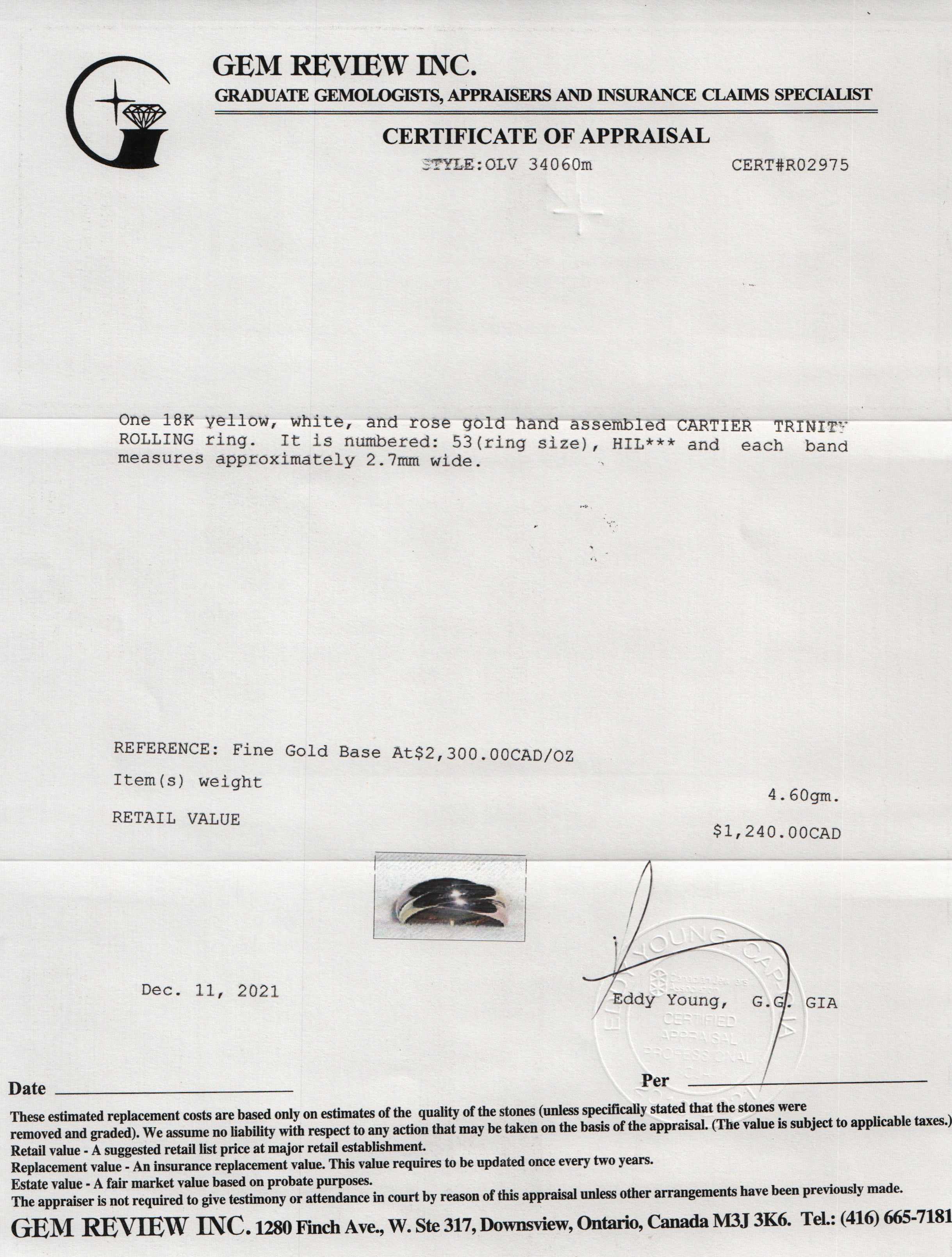 Cartier Trinity Rolling Ring, Small Model