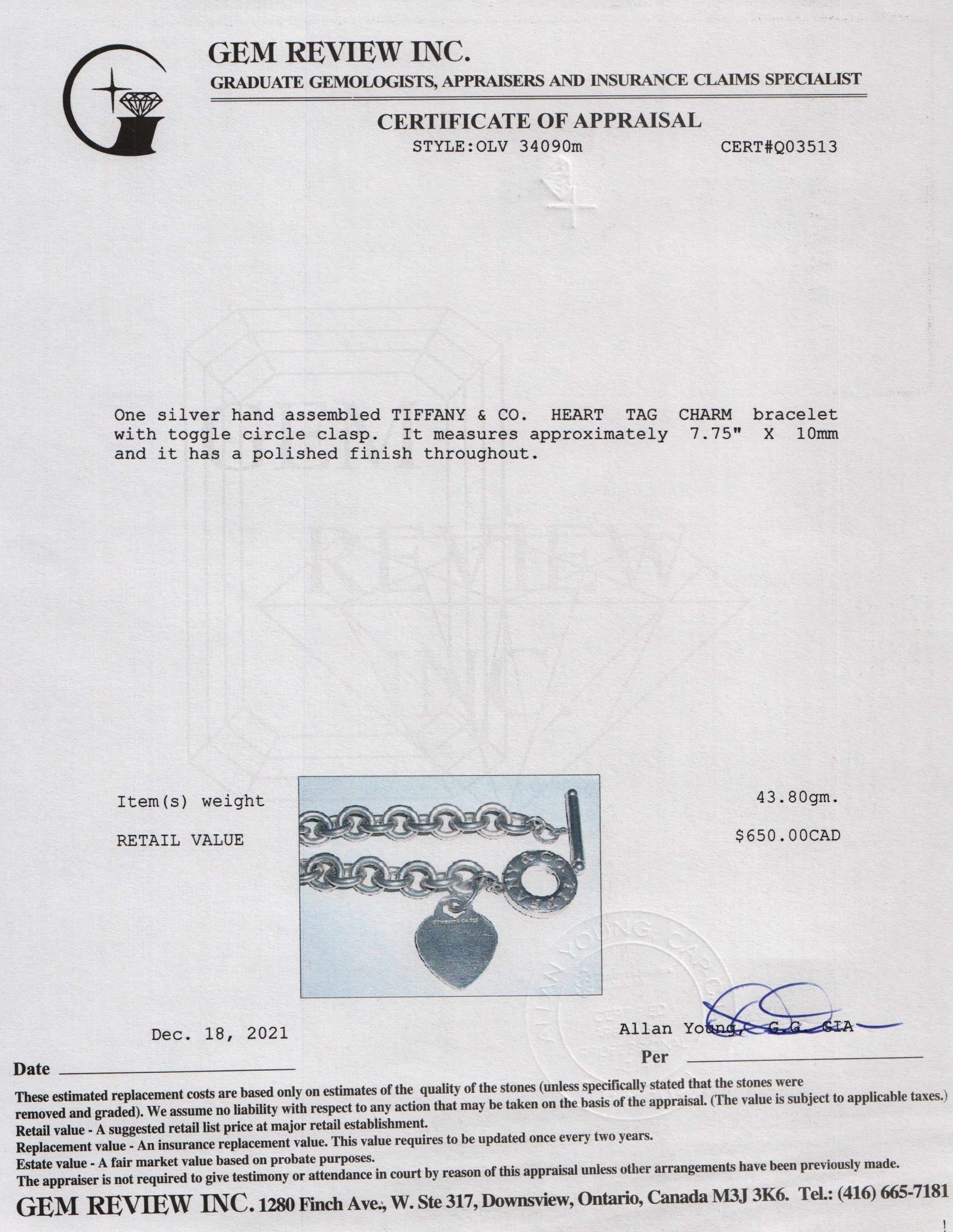 Tiffany & Co. Heart Tag Charm Bracelet with Toggle Clasp