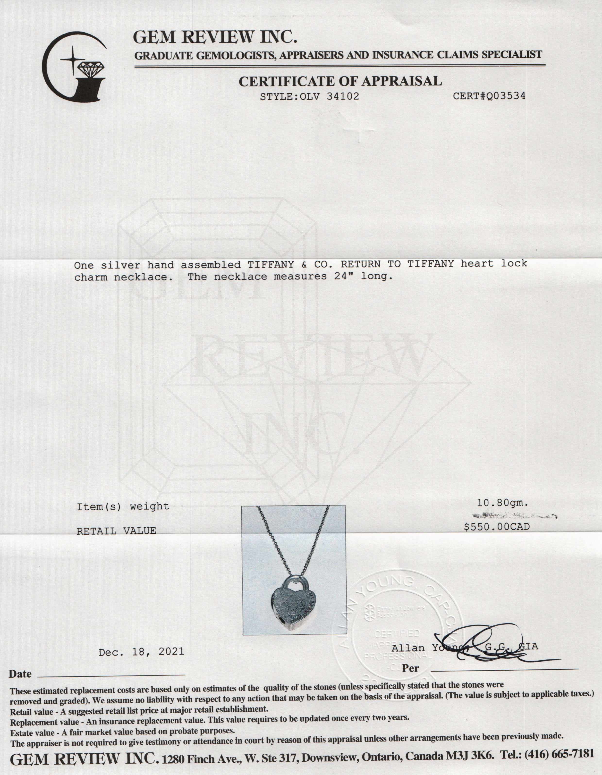 Tiffany & Co. Return to Tiffany Heart Lock Charm Necklace