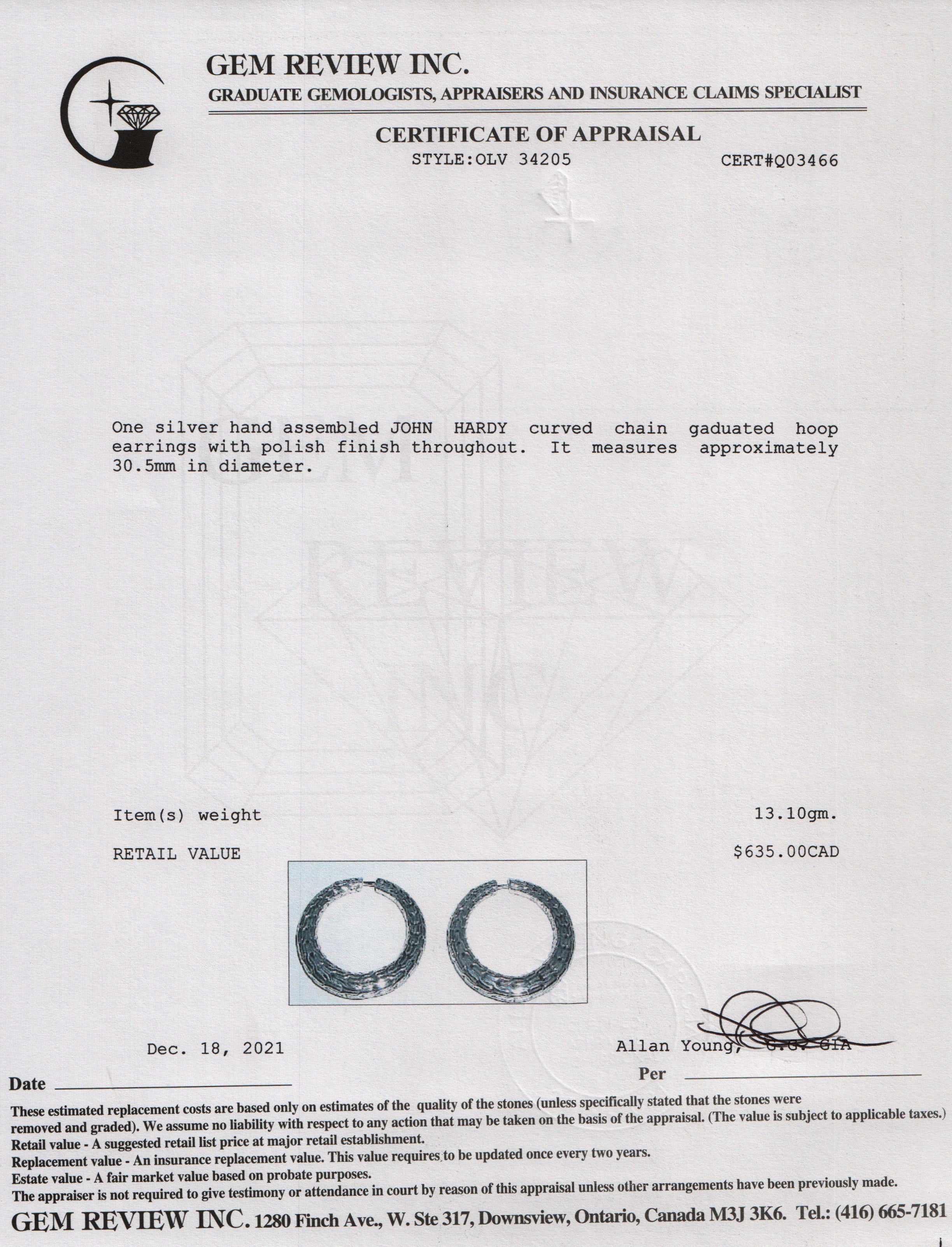John Hardy Curved Chain Graduated Hoop Earrings