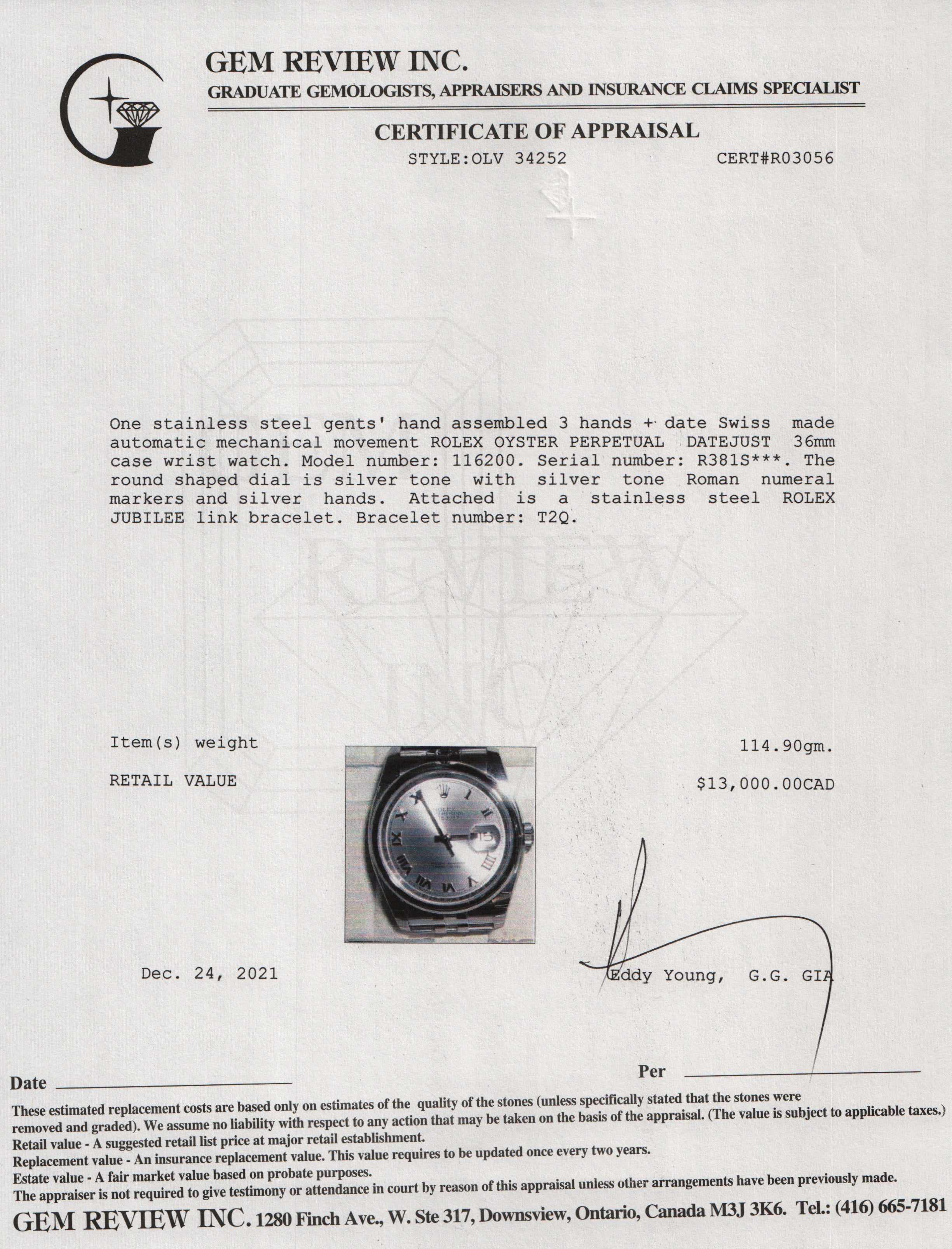 Rolex Datejust 36 mm Watch w/ Box & Papers