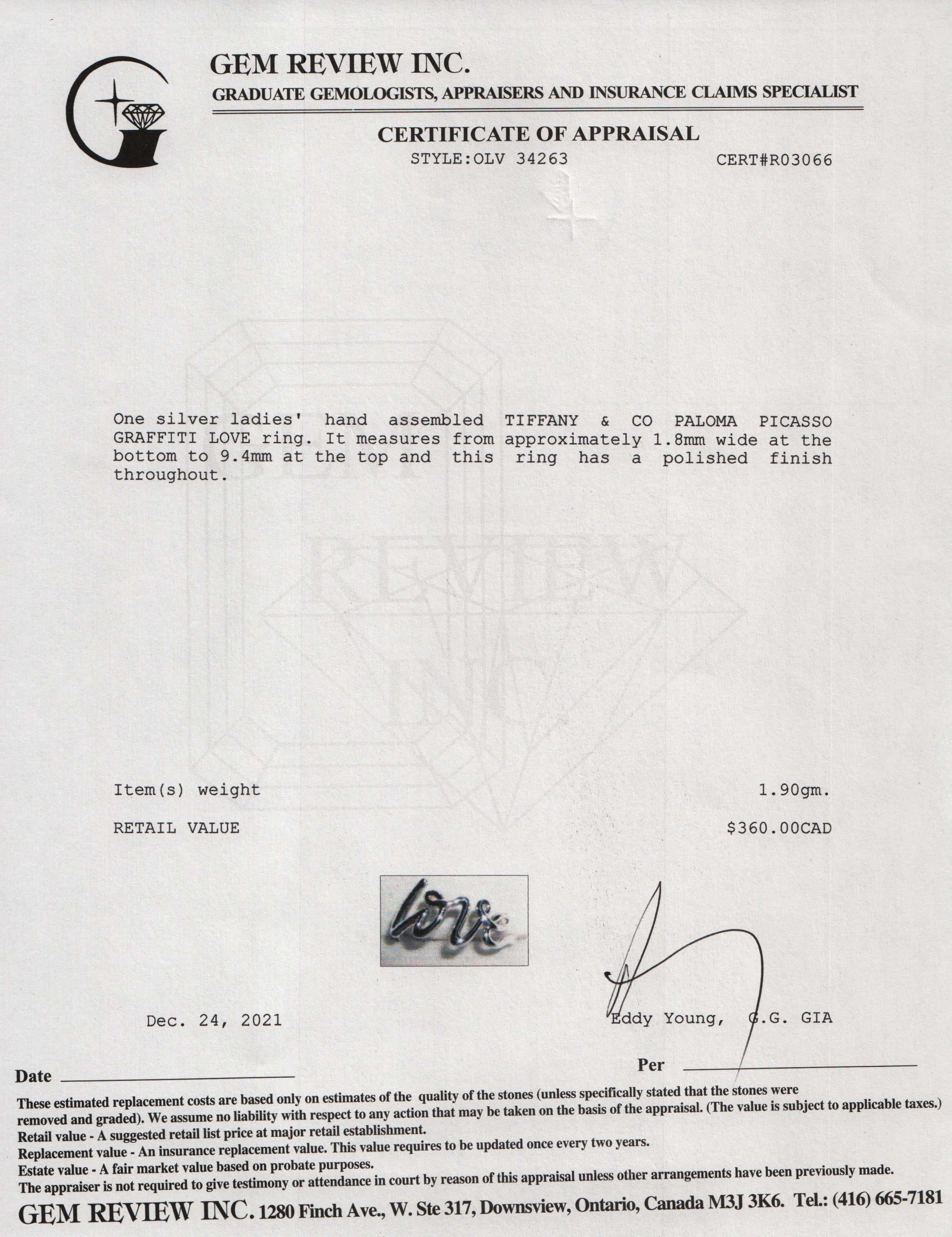 Tiffany & Co. Paloma Picasso's Graffiti Love Ring