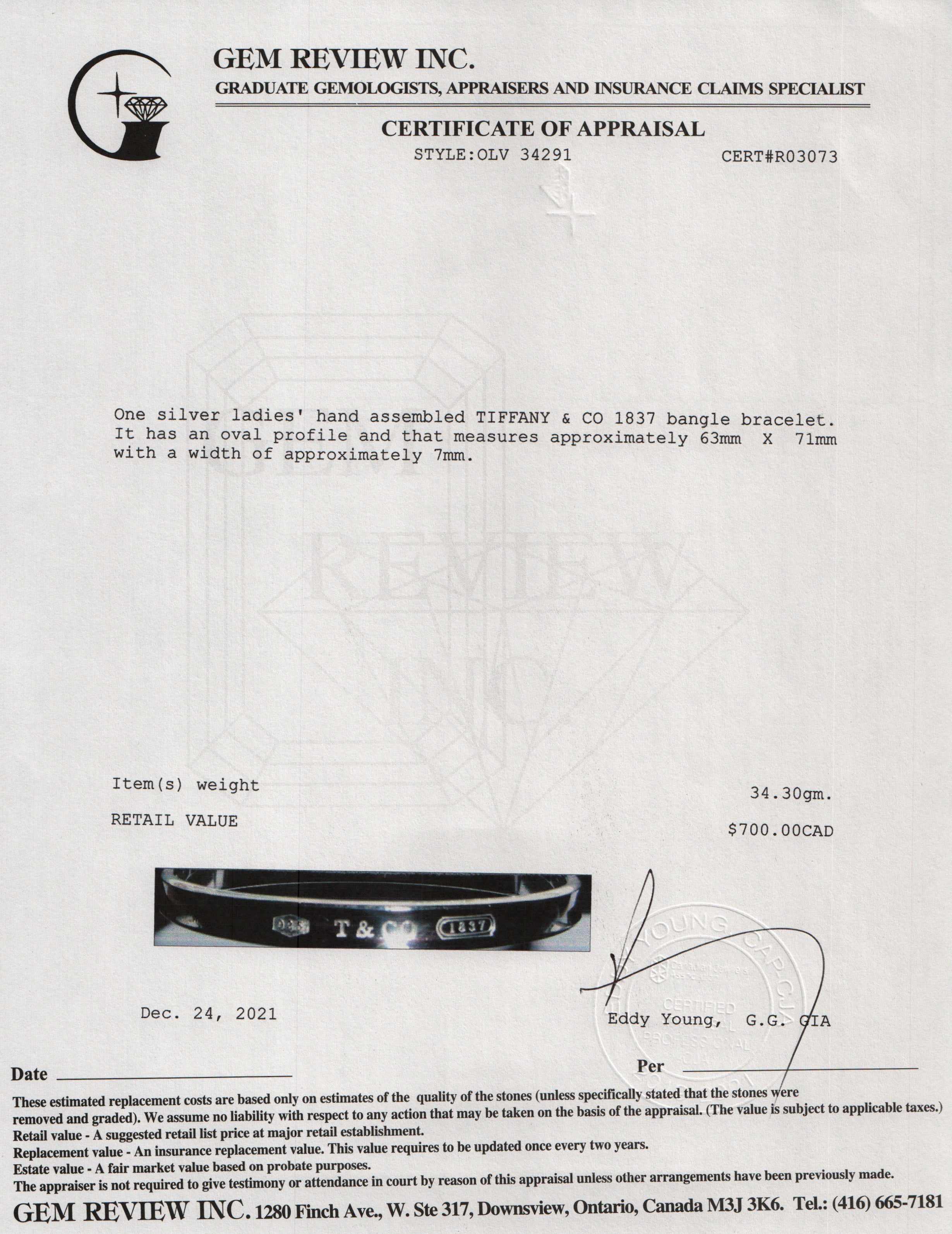 Tiffany & Co. 1837 Bangle Bracelet