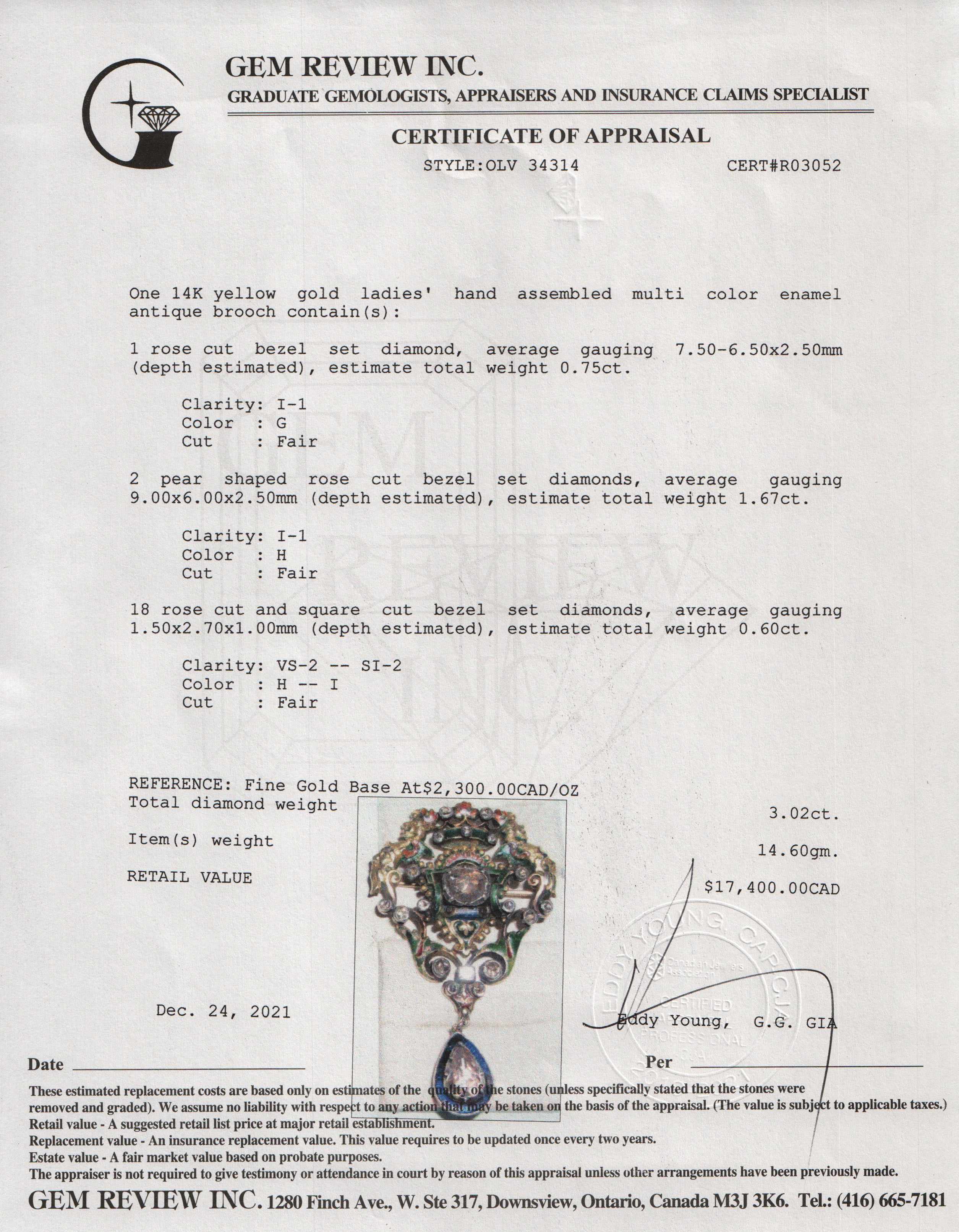 Antique Diamond & Enamel Brooch