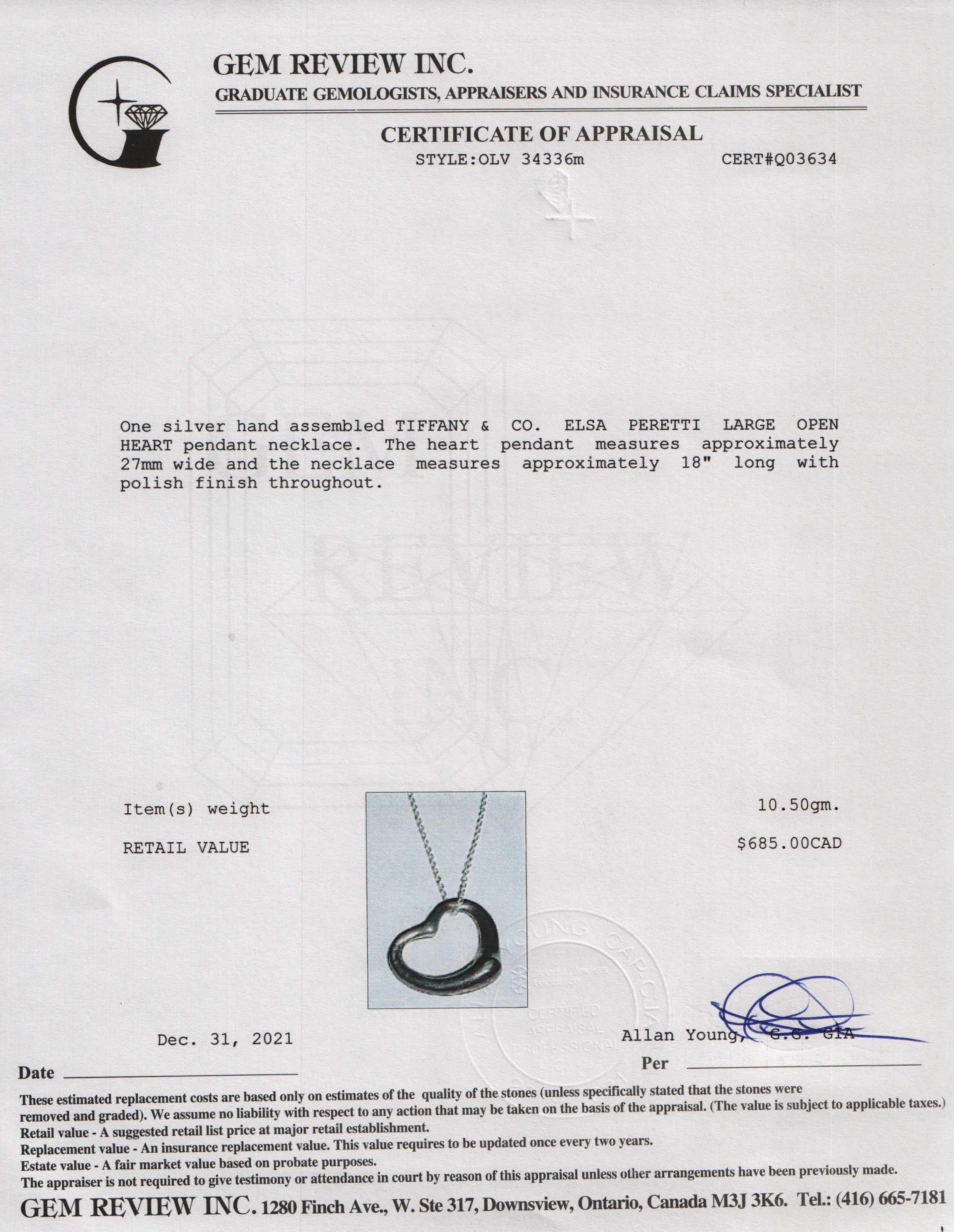 Tiffany & Co. Elsa Peretti Large Open Heart Pendant Necklace