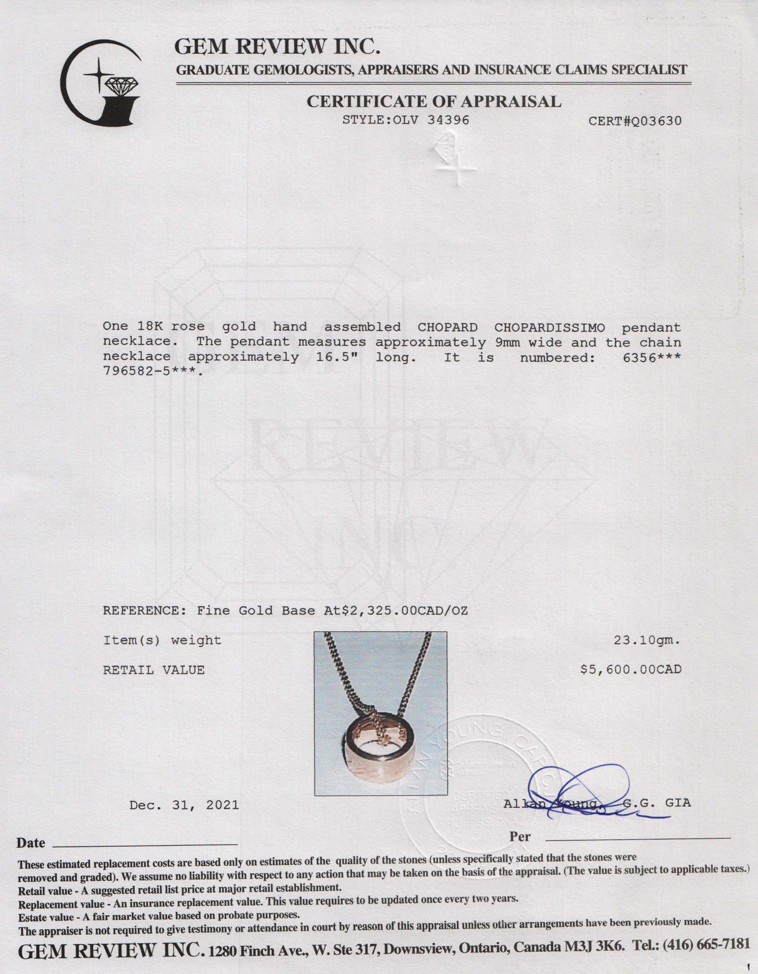 Chopard 18k Rose Gold Chopardissimo Pendant Necklace w/ Box