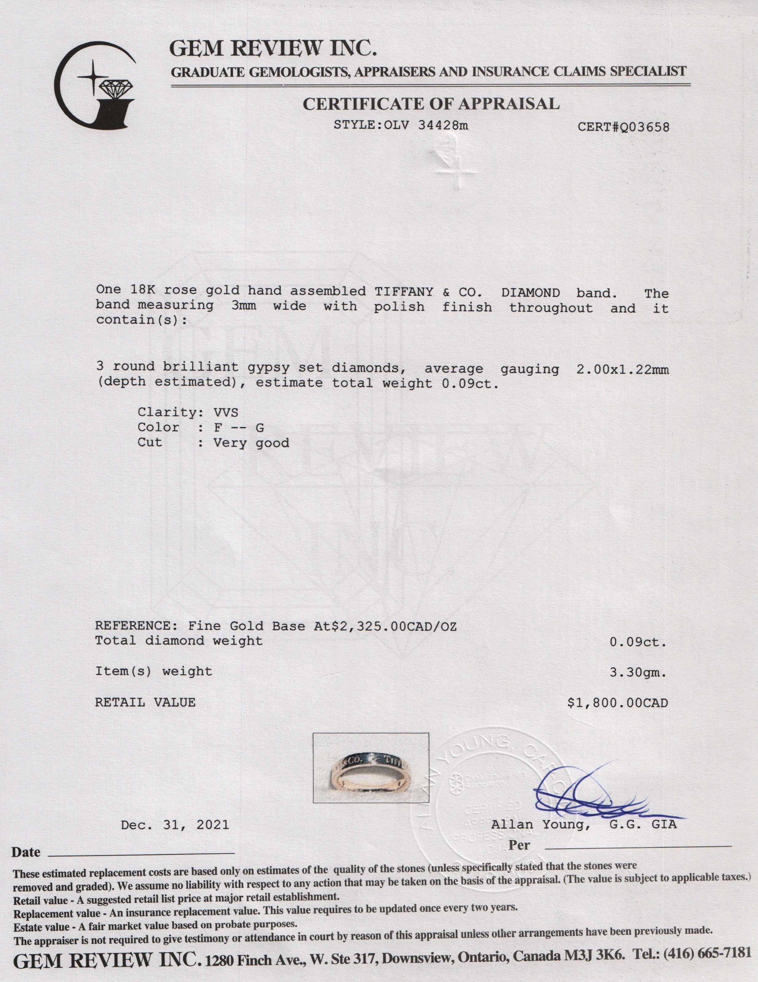 Tiffany & Co. 18k Rose Gold Diamond Band Ring