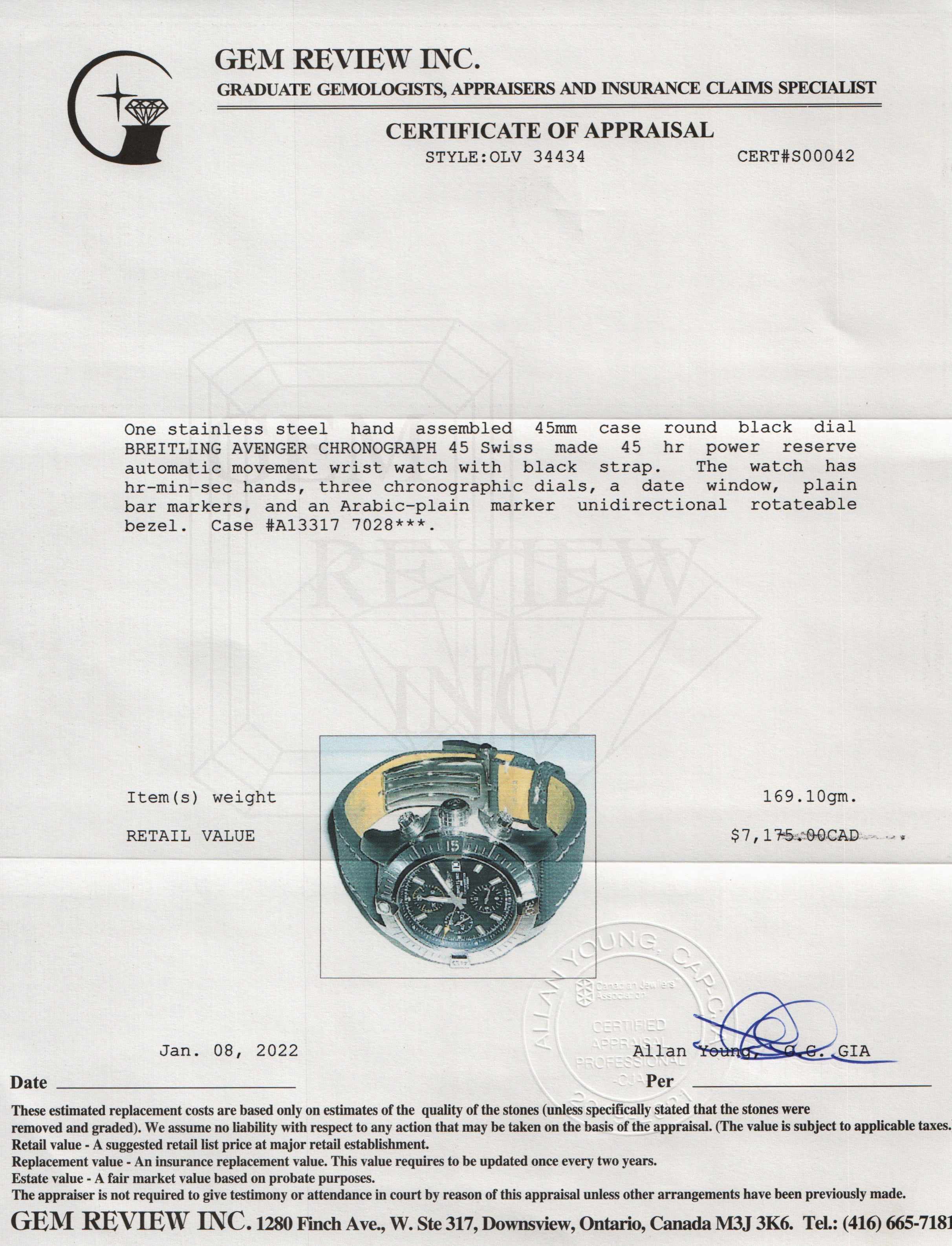 Breitling Avenger Chronograph 45 Watch w/ Box